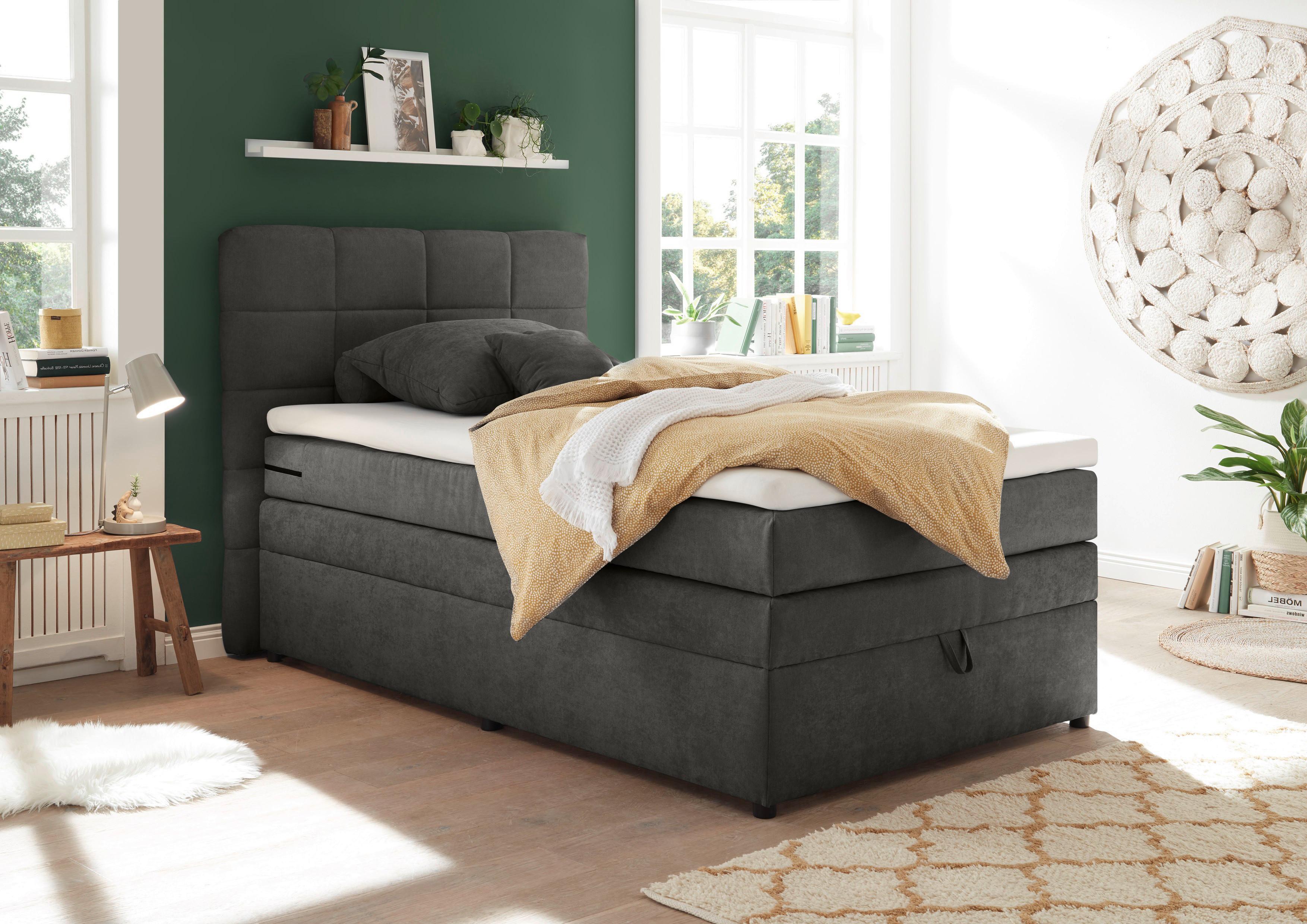 Boxspringbett Tacoma 3 inkl. Topper ca. 120x200cm Anthrazit - Anthrazit, KONVENTIONELL, Kunststoff (120/200cm) - MID.YOU