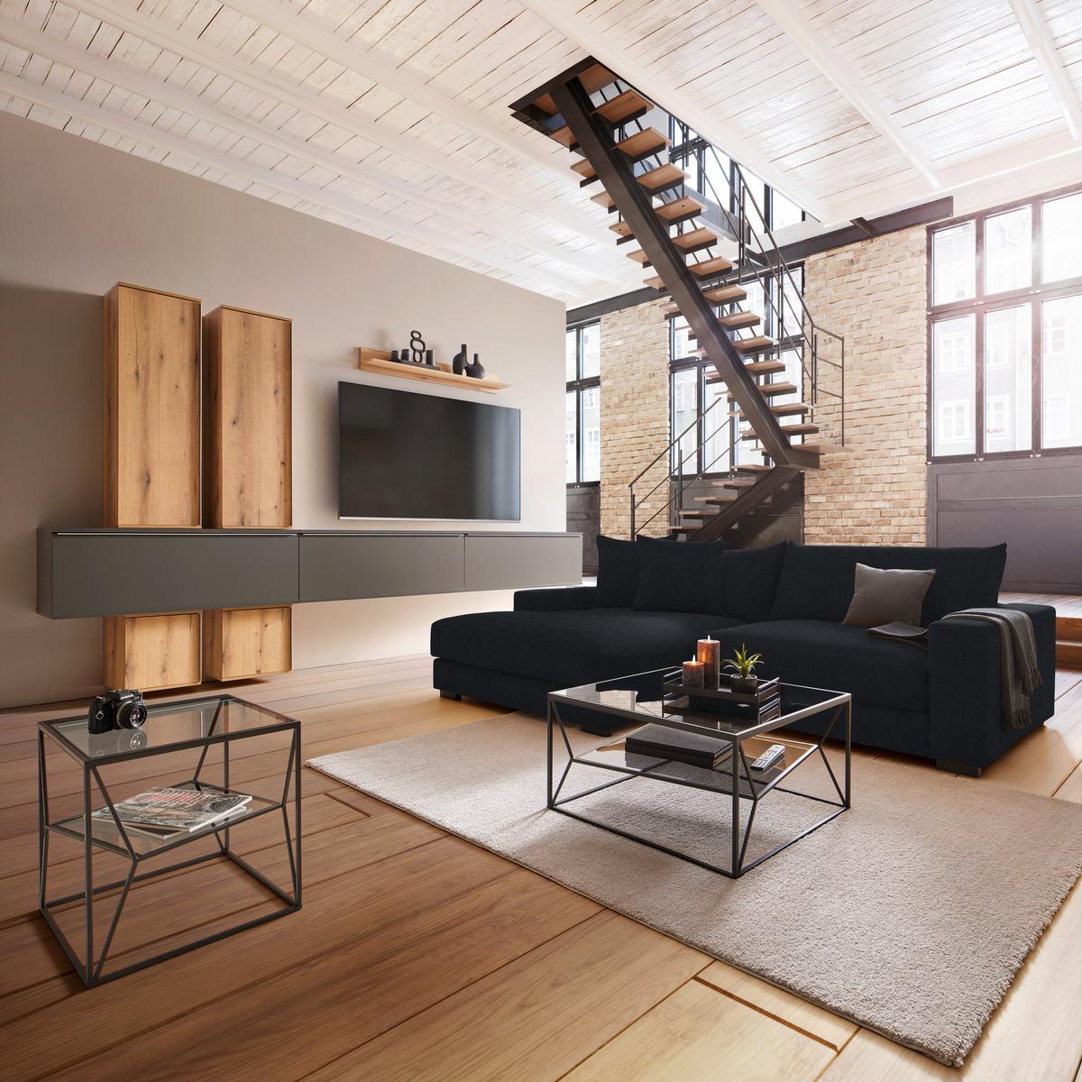 Ecksofa Pedro Schwarz - Schwarz, MODERN, Textil (180/83/265cm) - Mömax