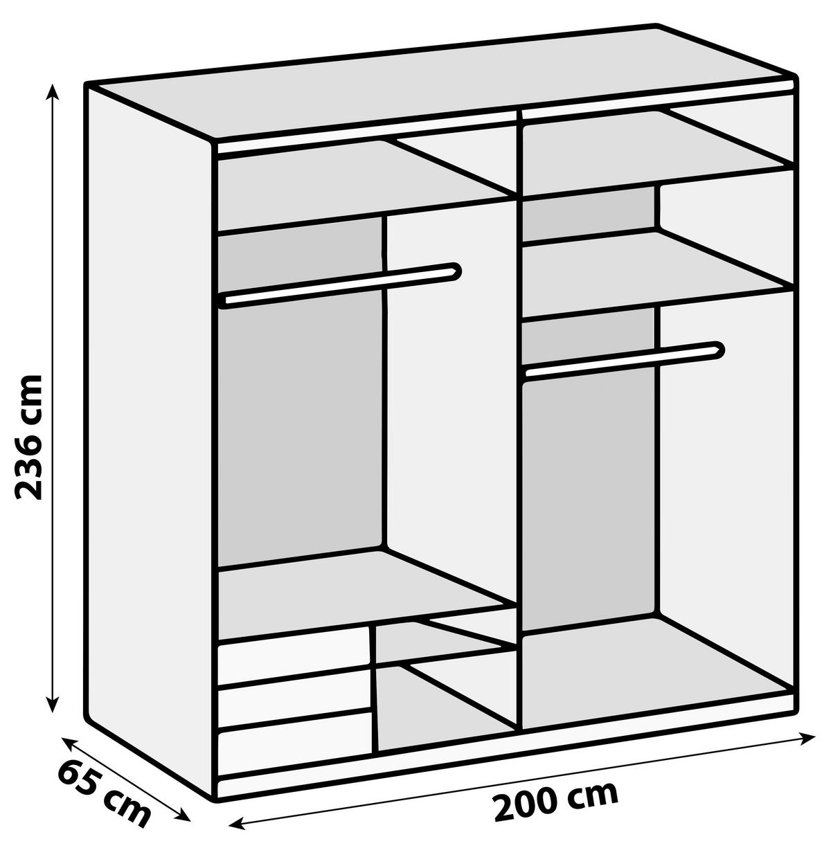 Schwebetürenschrank Level 36D ca. 200 cm Graphitfarben/Weiß - Chromfarben/Weiß Hochglanz, MODERN, Holzwerkstoff/Metall (200/236/65cm) - MID.YOU