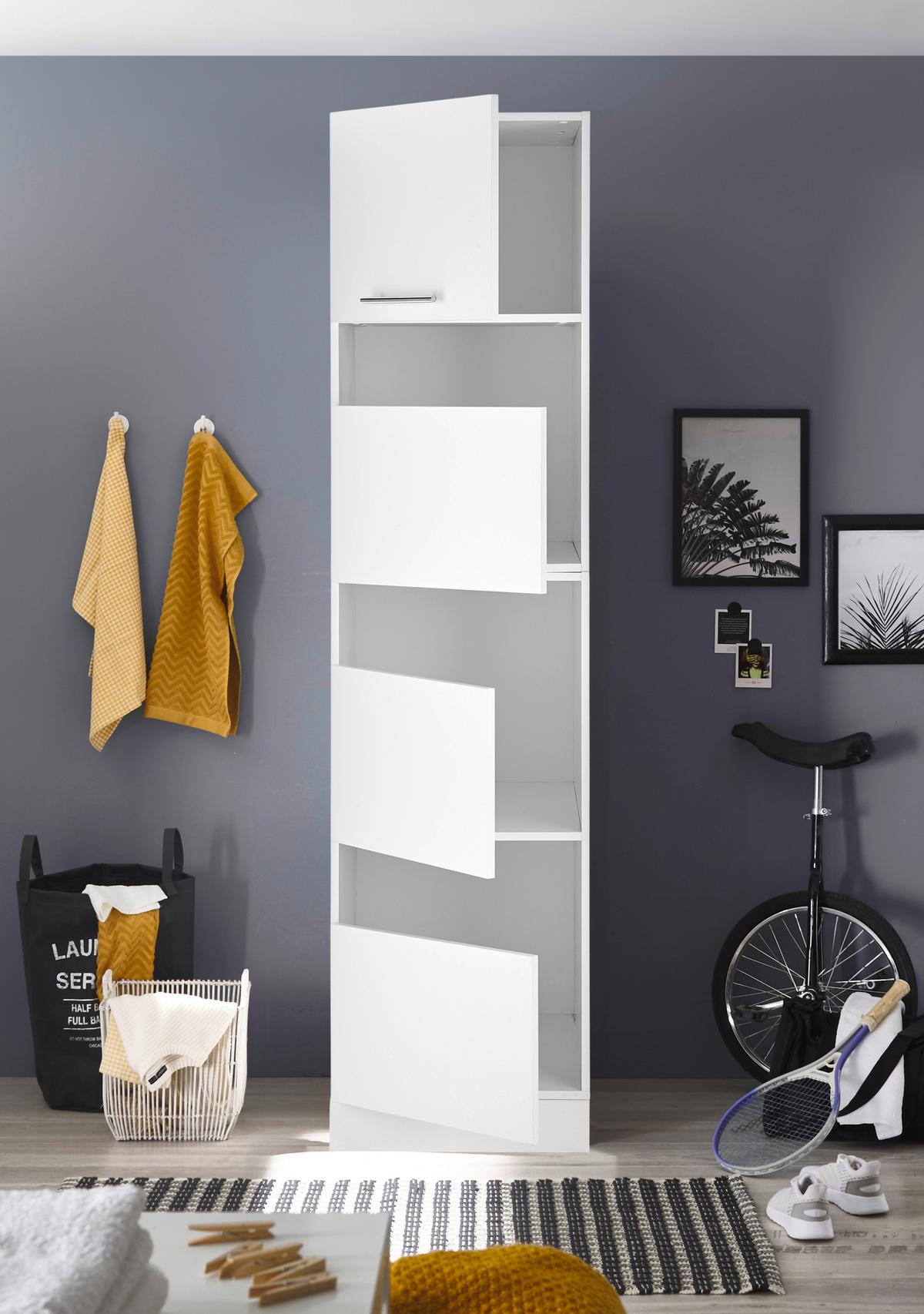 Wäscheschrank Clara Weiß B/H: ca. 50x200 cm - Edelstahlfarben/Weiß, KONVENTIONELL, Holzwerkstoff/Metall (50/200/67,6cm) - Respekta