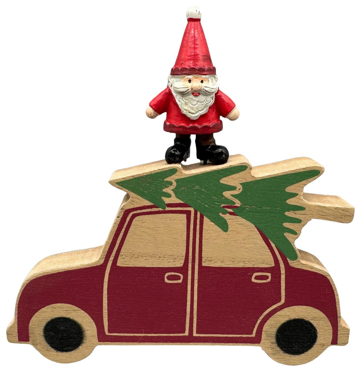Dekowagen Santa Grün/Rot/Naturfarben - Rot/Naturfarben, Konventionell, Holzwerkstoff/Kunststoff (14/13,5/1,5cm) - Mömax