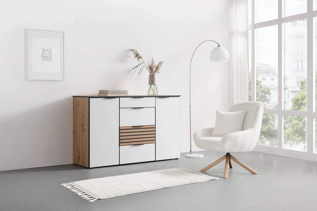 Komoda Leo -Exklusiv- - črna/bela, Konvencionalno, kovina/umetna masa (135/84/41cm) - Premium Living