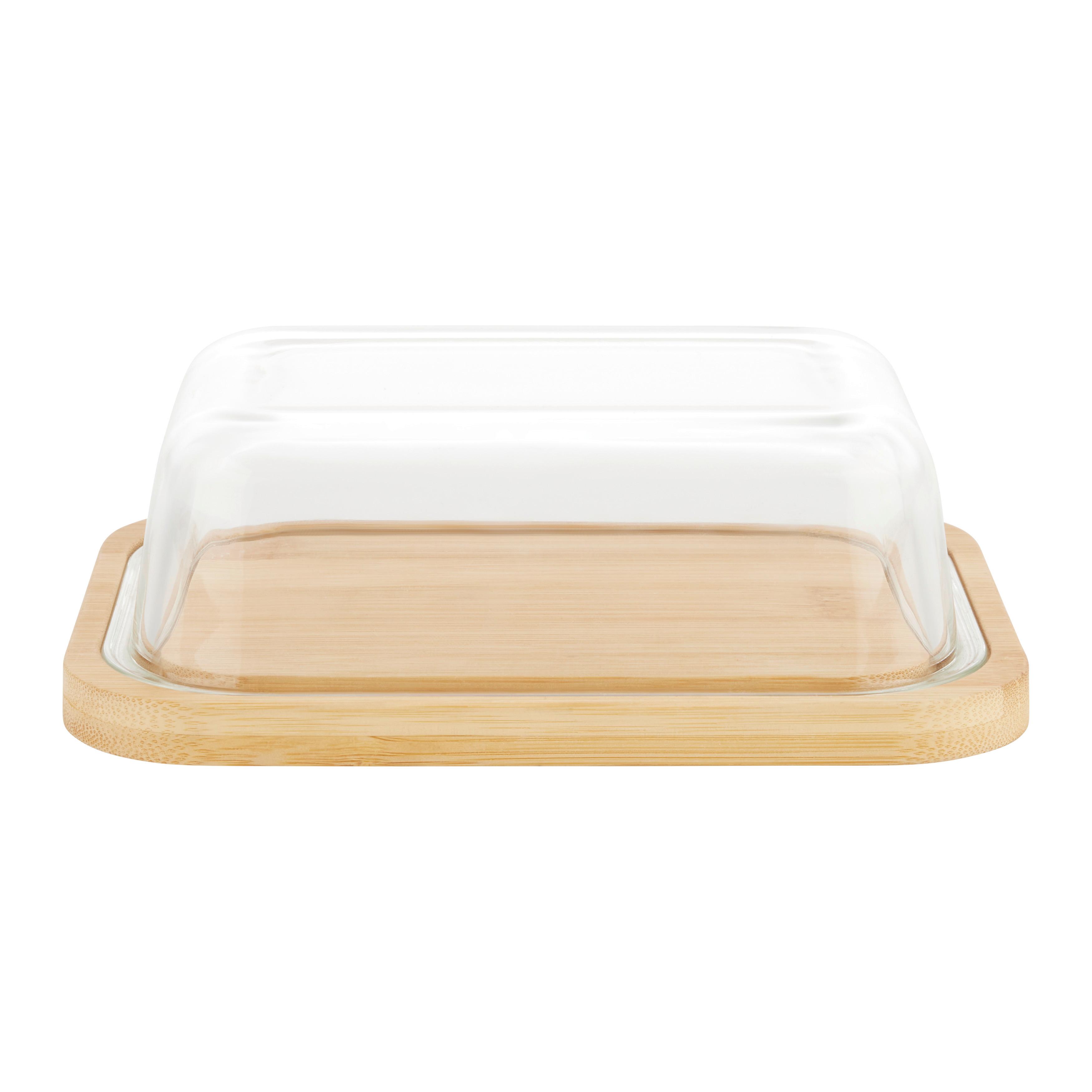 Butterdose Hedvig Naturfarben/Transparent - Transparent/Naturfarben, MODERN, Glas/Holz (17/12,5/5,3cm) - Mömax