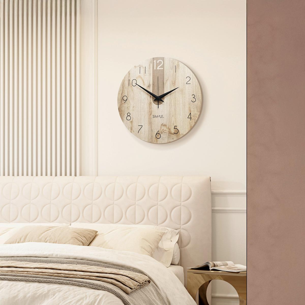 Wanduhr Schwarz/Eichefarben Ø ca. 57cm - Eichefarben/Schwarz, Basics, Holz/Kunststoff (57cm)