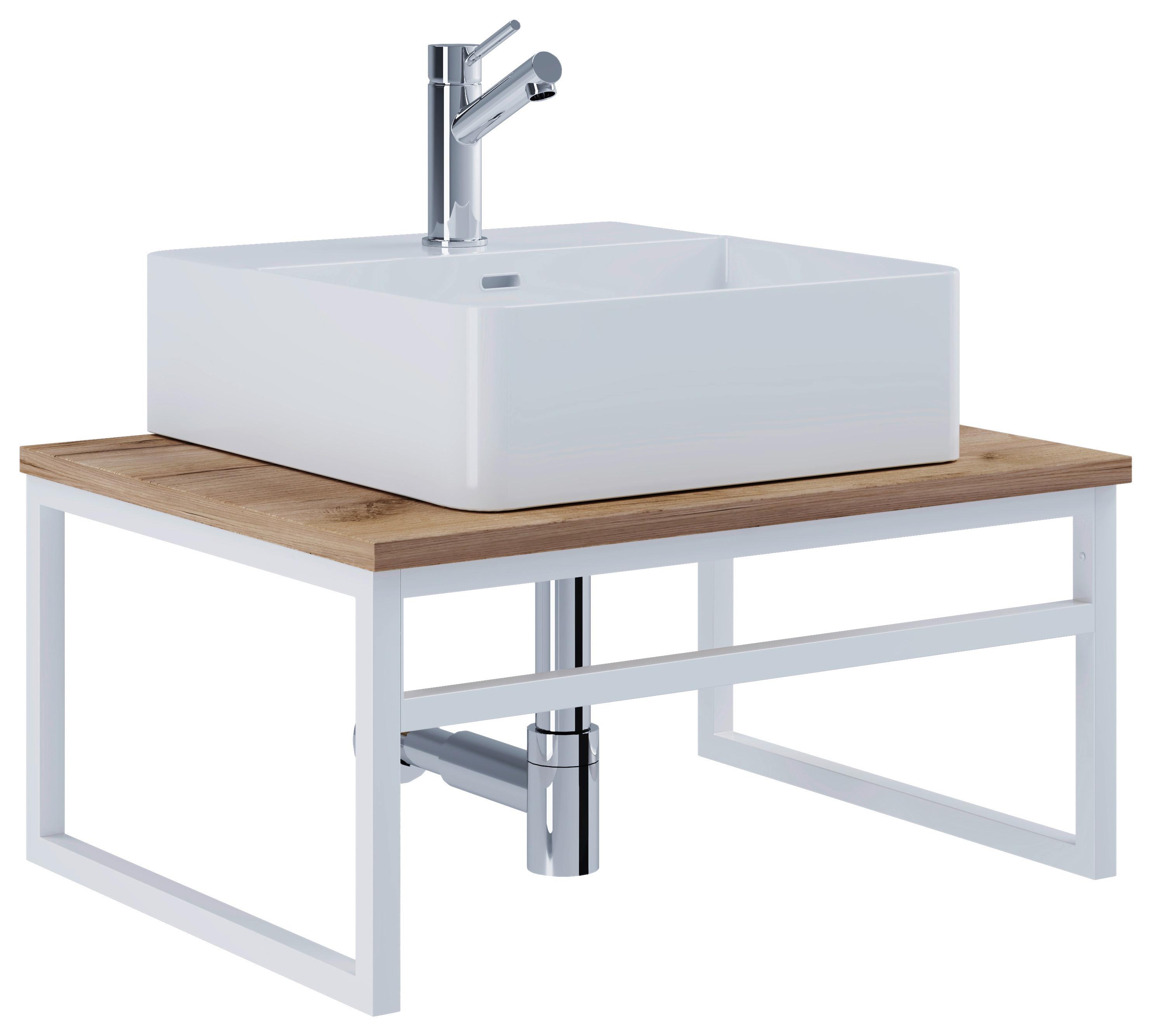 Waschtischkombi 2-Tlg. Waschplatz "bitila 60" - Honigeiche/Weiss, Modern, Keramik/Holzwerkstoff (60cm) - MID.YOU