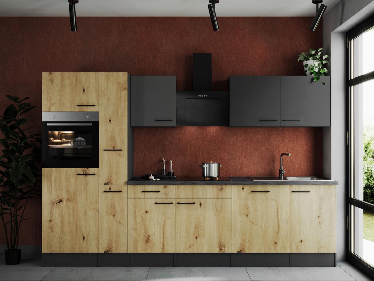 Kuhinjski Blok Z Aparati Oliver, 310cm - siva/črna, Design, kovina/leseni material (310cm) - Respekta