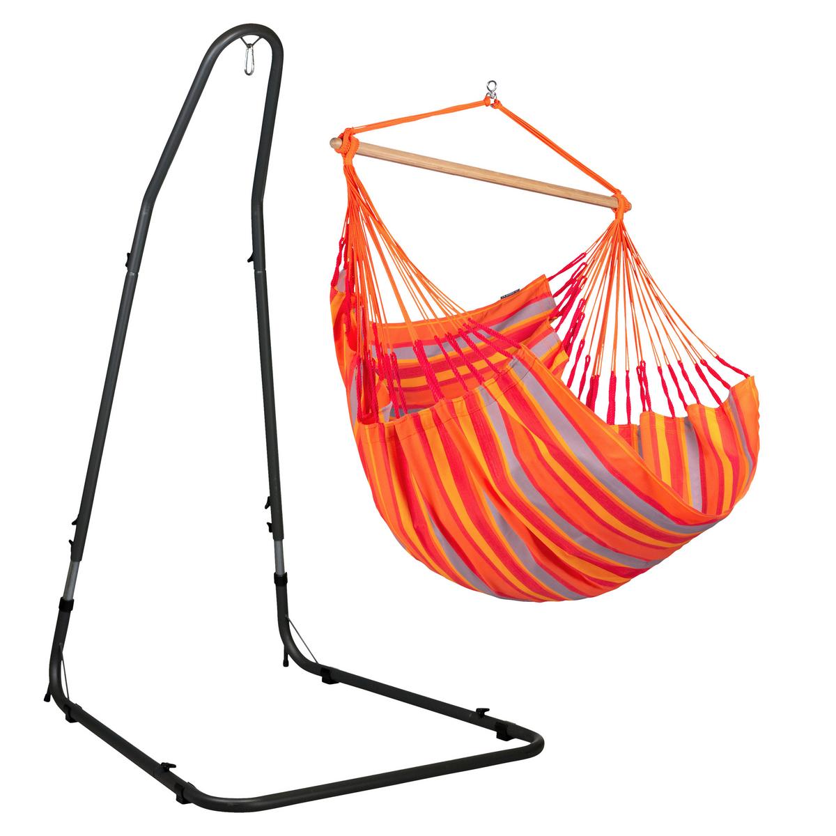 Hängesessel Comfort Hammock Echtholz Gelb/Orange/Rot/Grau - Gelb/Rot, LIFESTYLE, Holz/Textil (110/160/180cm) - La Siesta