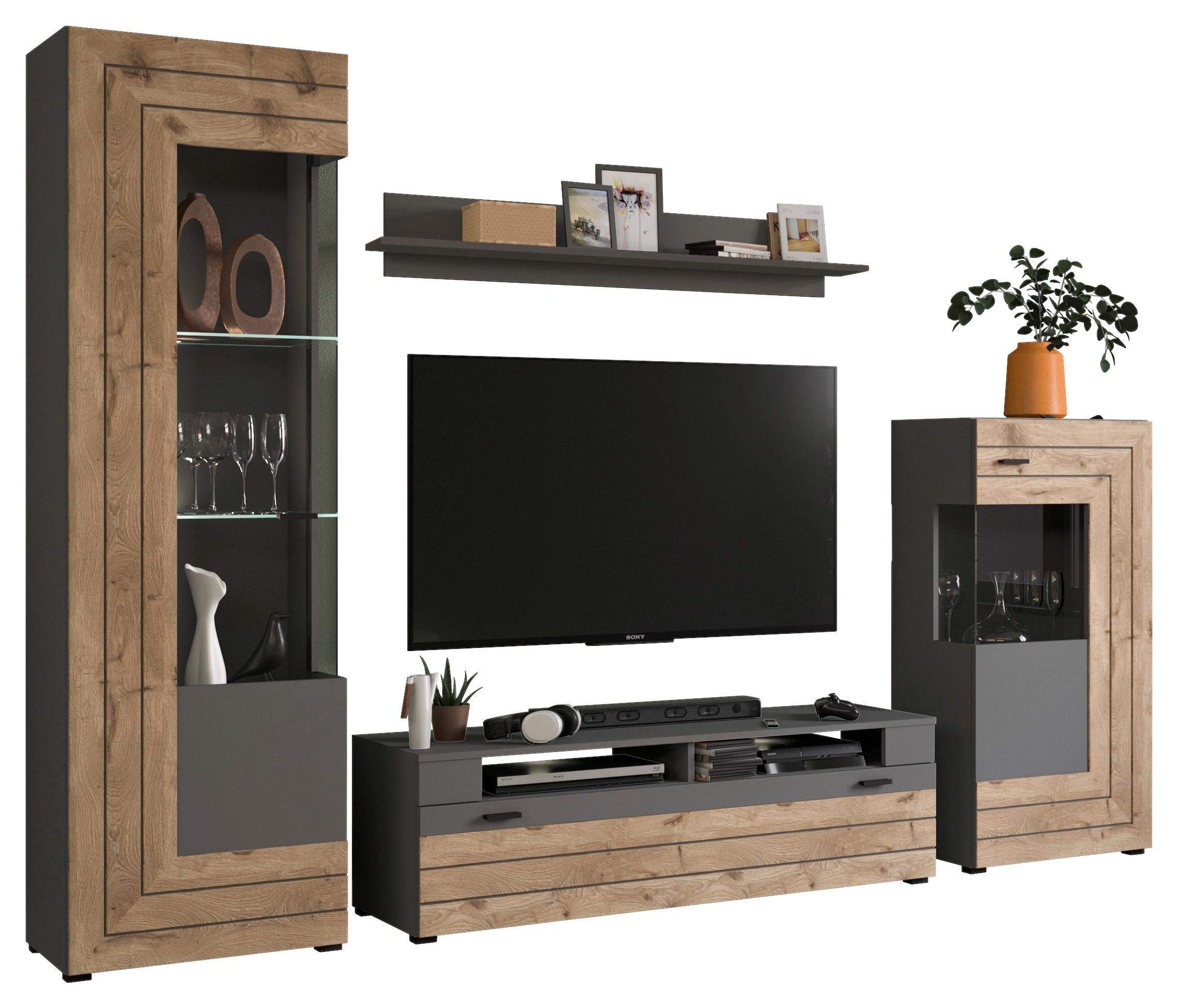 Dnevni Regal Freno, Barva Hrasta, Siva - Konvencionalno, kovina/steklo (290/195/40cm) - MID.YOU