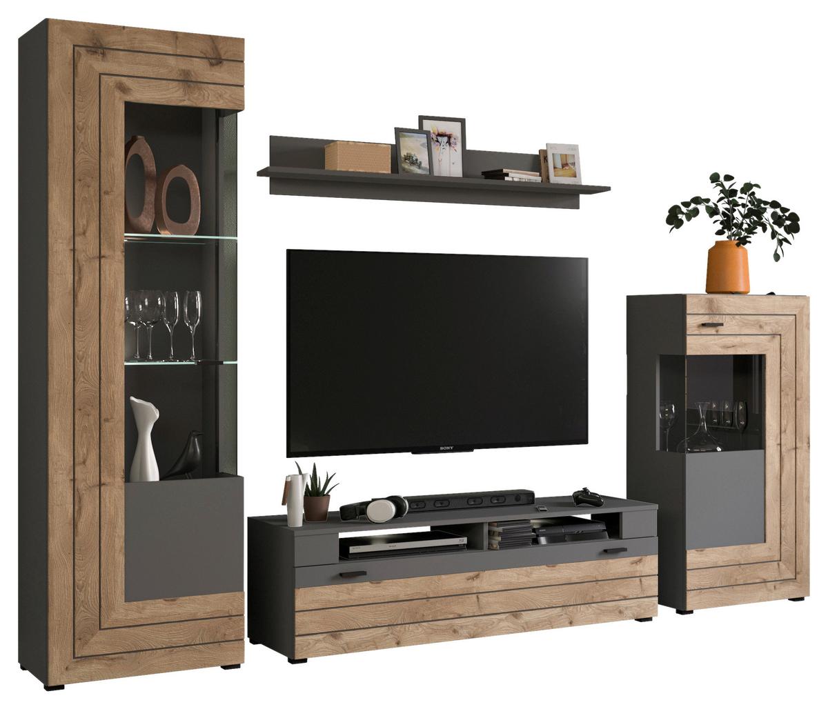 Dnevni Regal Freno, Barva Hrasta, Siva - Konvencionalno, kovina/steklo (290/195/40cm) - MID.YOU
