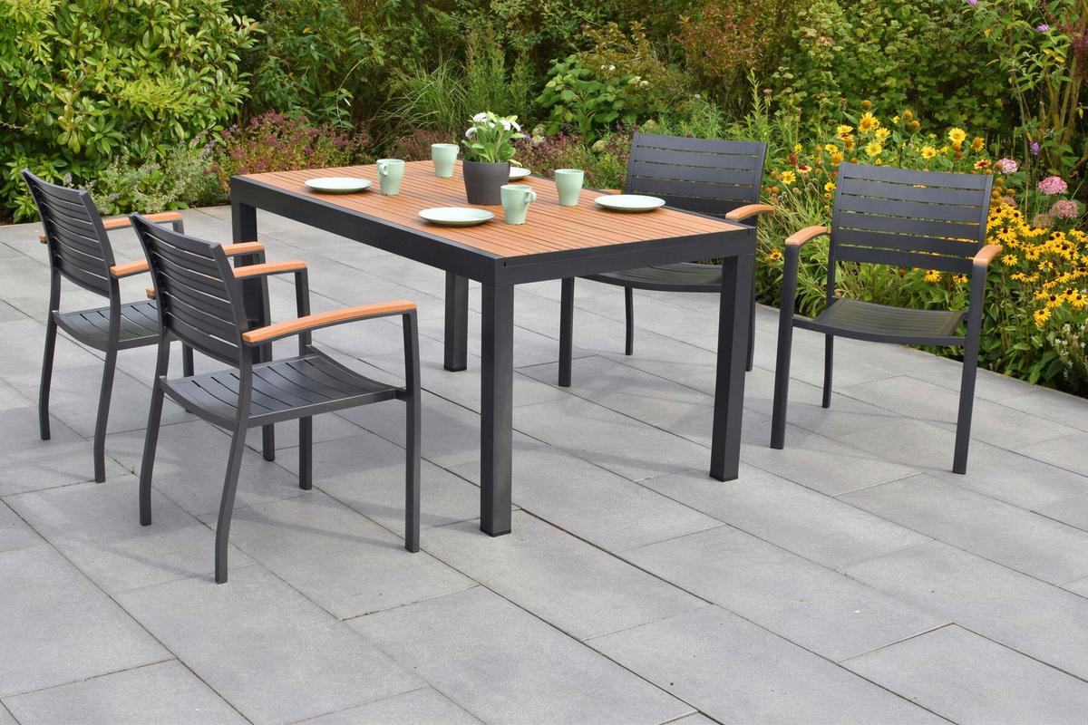 Gartentischgruppe Astros 9-tlg. Graphitfarben - Graphitfarben/Naturfarben, KONVENTIONELL, Kunststoff/Textil (55/84/61cm) - Gardenson