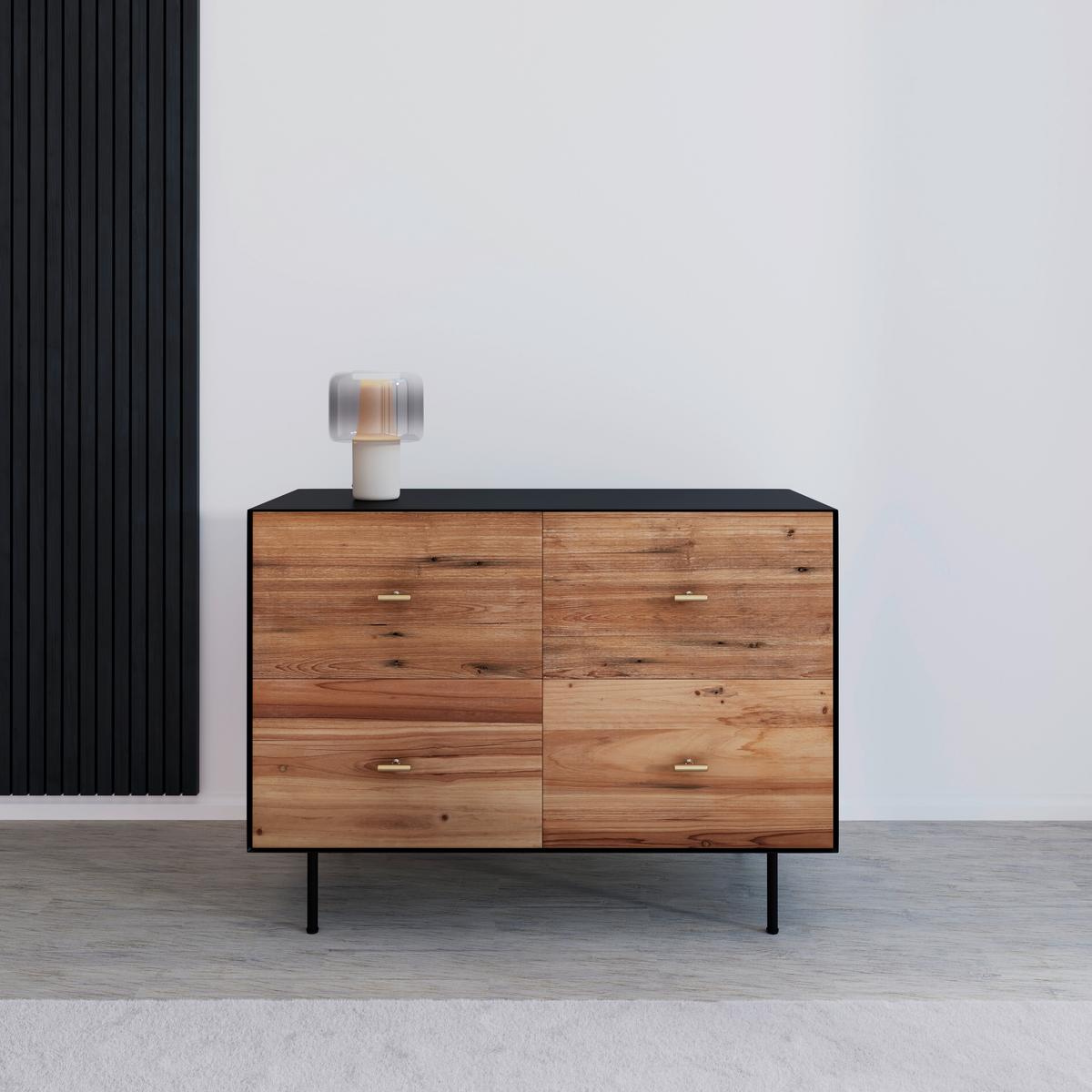 Kommode Giorgia Schwarz/Natur Echtholz/MDF - Goldfarben/Schwarz, MODERN, Holz/Metall (90/66/40cm) - Bessagi Home