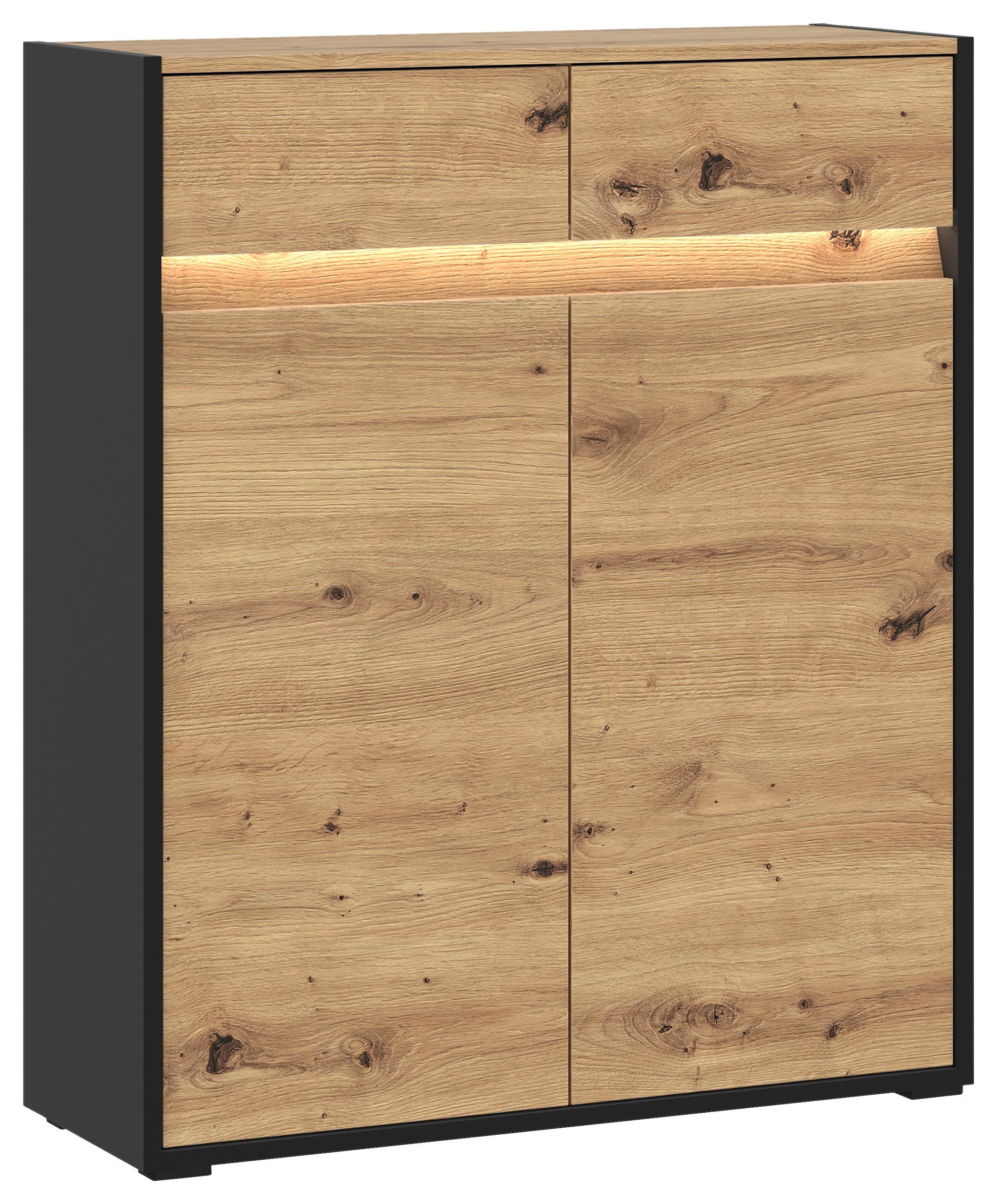 Komoda Welcome - hrast Artisan/crna, Moderno, drvni materijal/plastika (88,3/108/38cm) - Modern Living