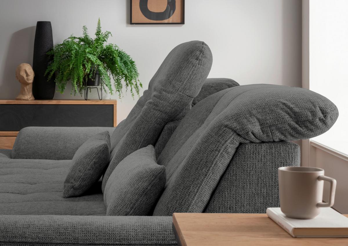 Ecksofa Rigatti mit Bettkasten ca. 184x314 cm Graubraun - Chromfarben/Graubraun, MODERN, Textil/Metall (184/314cm) - Livetastic