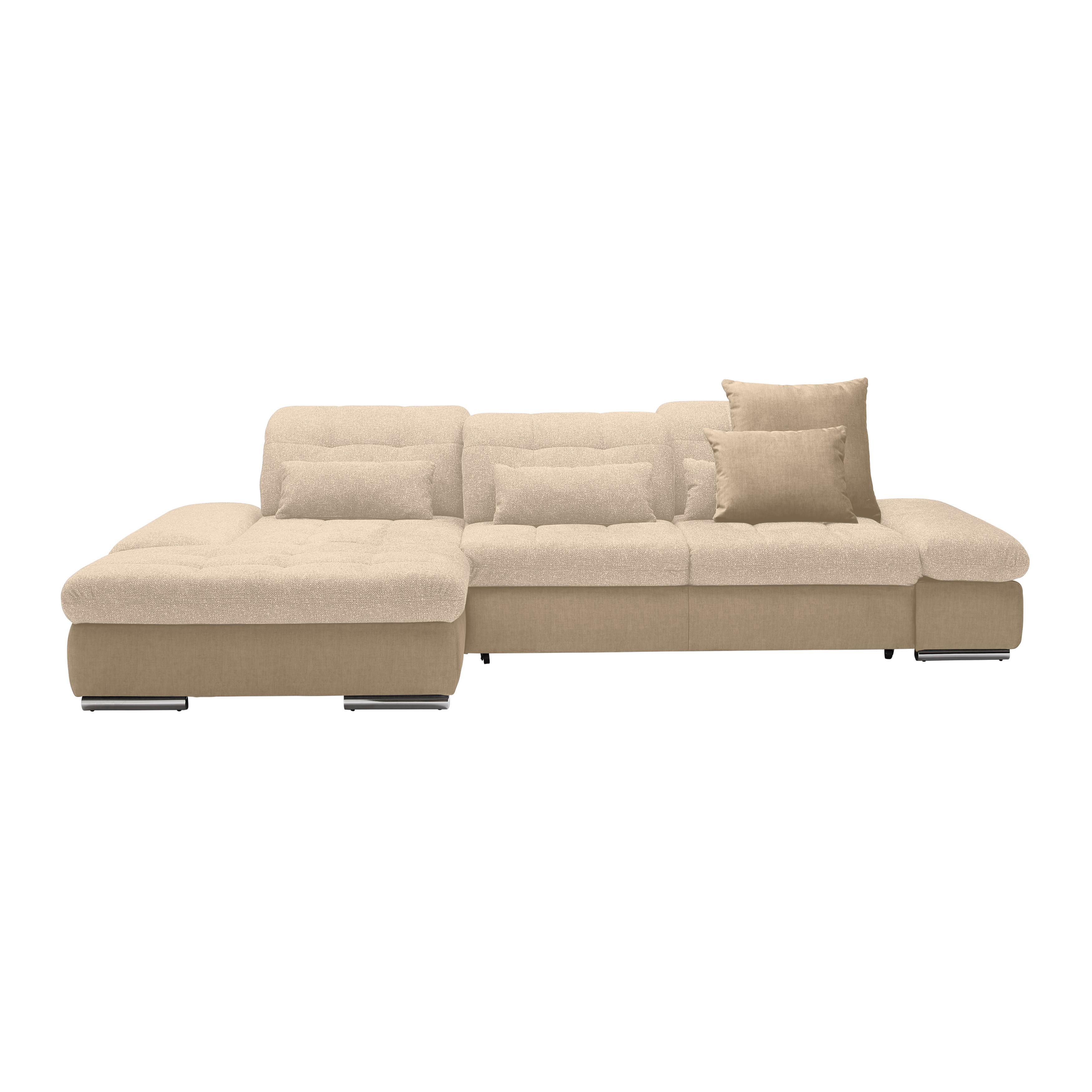 Wohnlandschaft Sanfino Taupe/Beige - Taupe/Chromfarben, KONVENTIONELL, Holz/Textil (199/79-96/305cm) - Premium Living