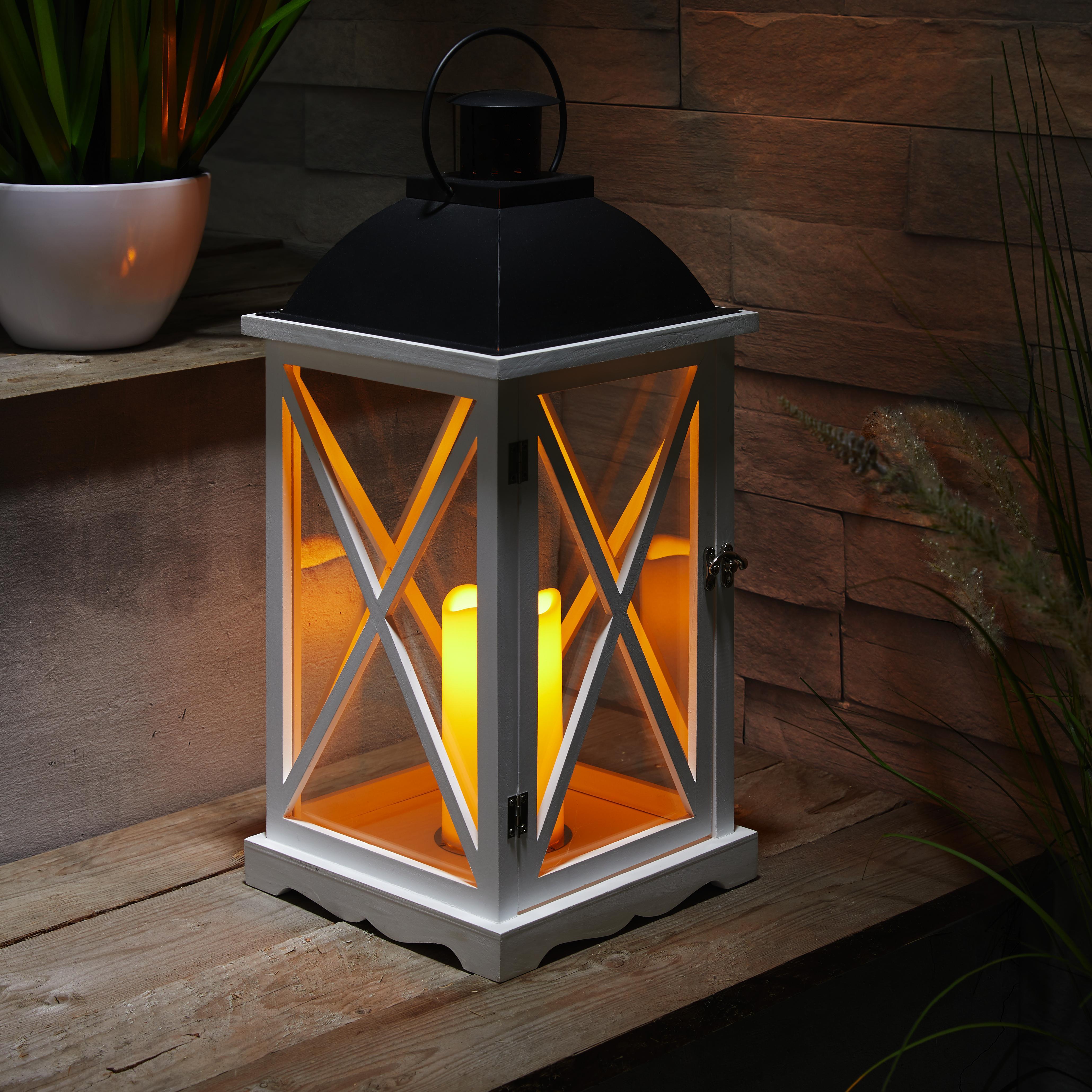 Laterne in Schwarz/Weiß Pinienholz H ca.50cm - Schwarz/Weiß, MODERN, Glas/Holz (23/23/50cm) - Bessagi Home