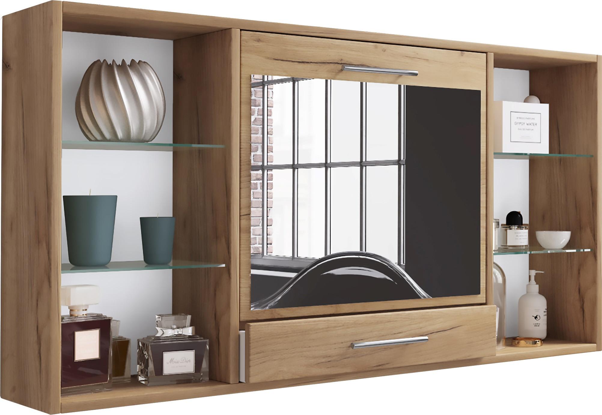 Wandregal Teala ca. 115 cm Honigeiche - Honigeiche/Alufarben, MODERN, Glas/Holzwerkstoff (115cm) - MID.YOU