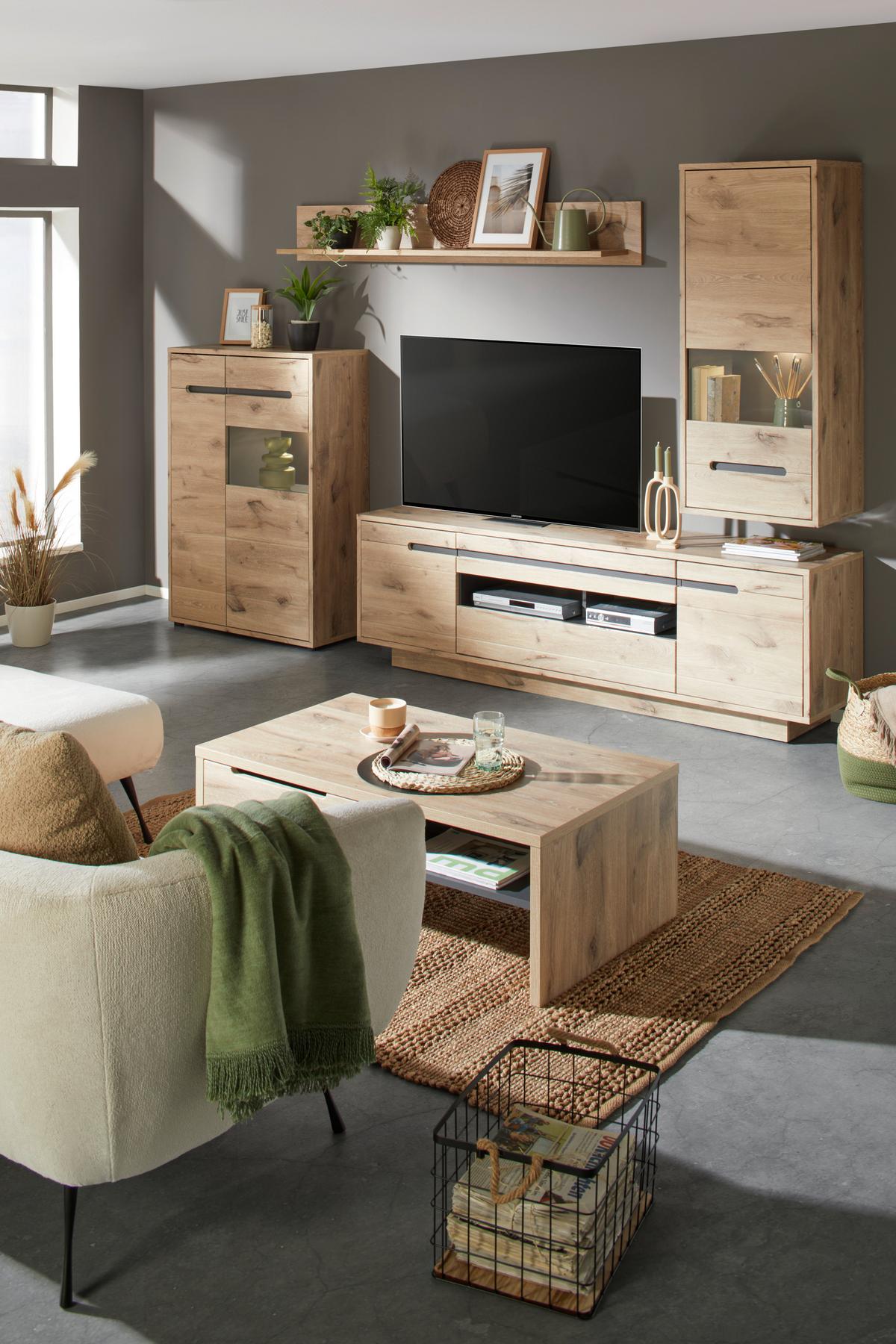 Vitrine Bellano Viking Oak - MODERN, Holzwerkstoff (90/128/38cm) - Mömax