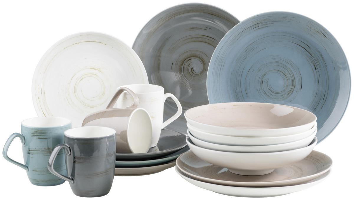 KOMBISERVICE 16-TLG DERBY - Blau/Weiss, Basics, Keramik (33/31,5/35cm) - Mäser