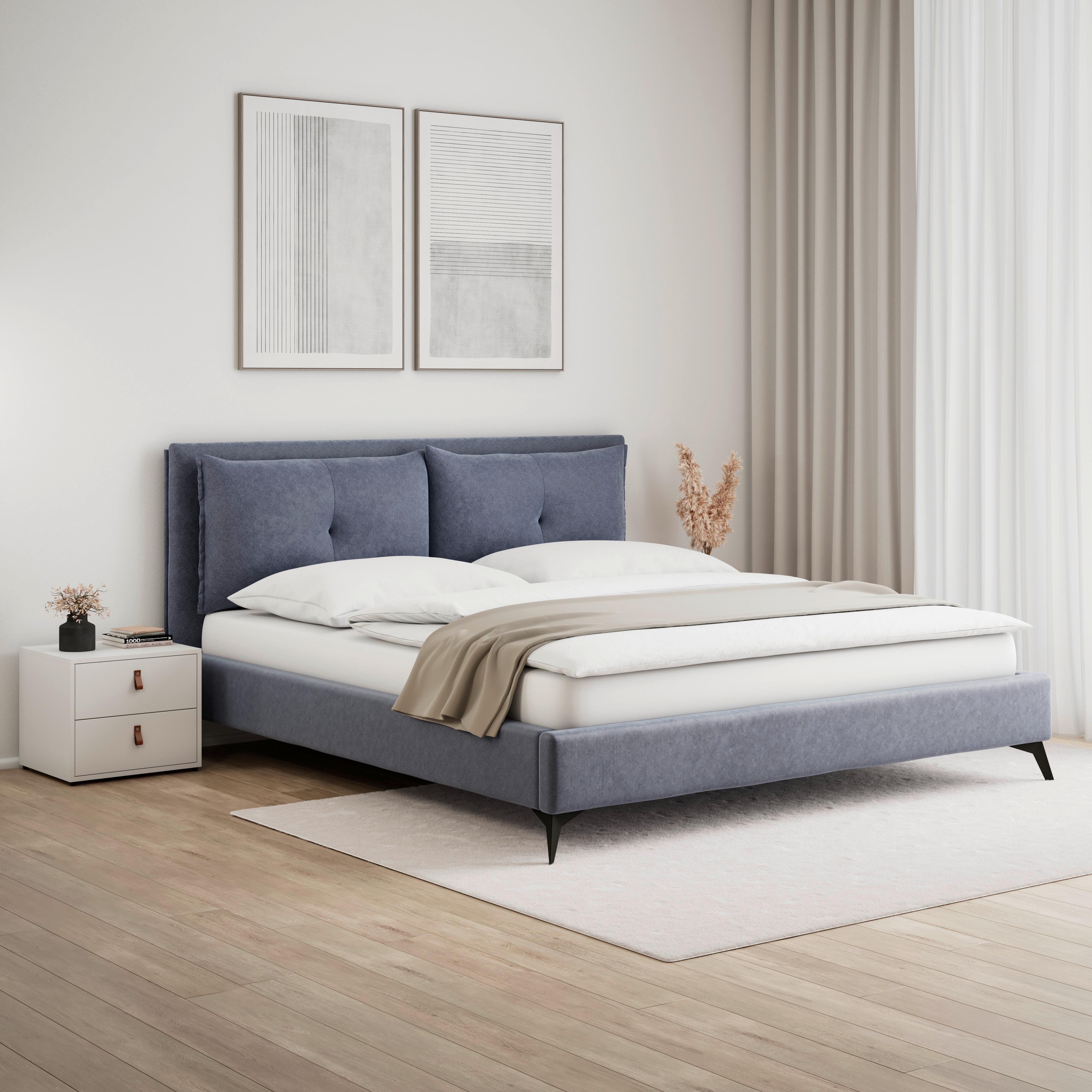 Polsterbett Sleepy ca. 180x200 cm Graublau - Graublau/Schwarz, MODERN, Holz/Textil (180/200cm) - Bessagi Home