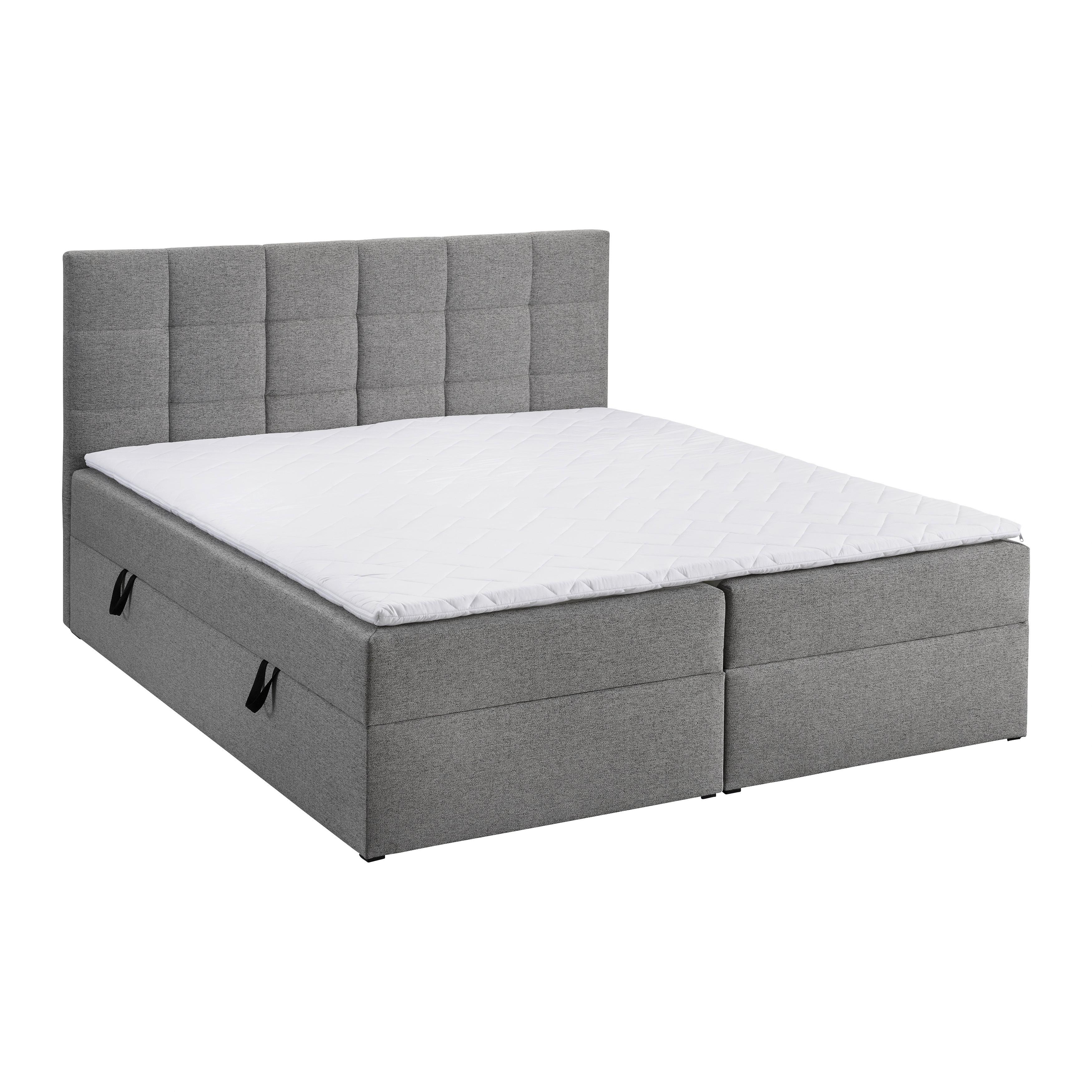 Boxbett Nicole ca. 180x200 cm Grau mit Topper - Schwarz/Grau, MODERN, Holz/Holzwerkstoff (180/200cm) - Bessagi Home