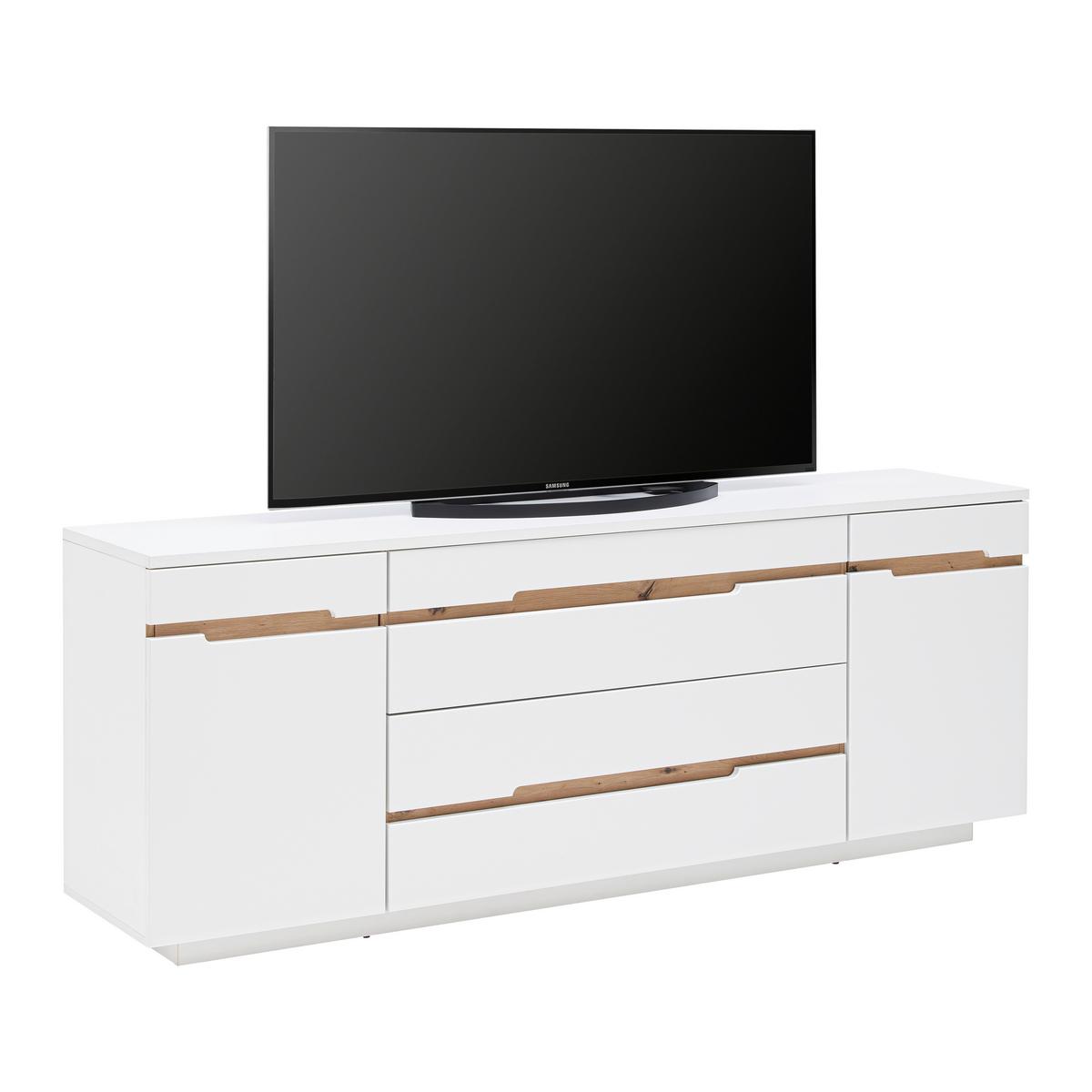 Élément TV Dallas Weiss/Eiche Artisan - chêne artisan/noir, Modern, matériau de bois (190/73/44cm) - Premium Living