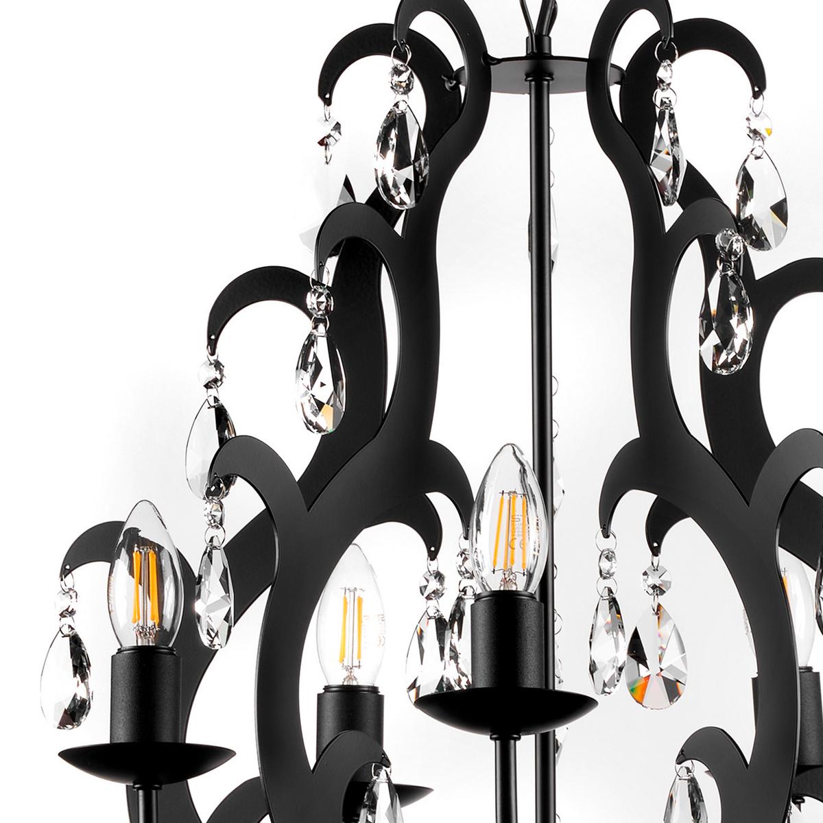 Kristall-Hängeleuchte Jane Schwarz max. 6 Watt - Schwarz, Trend, Glas/Metall (45/110cm)