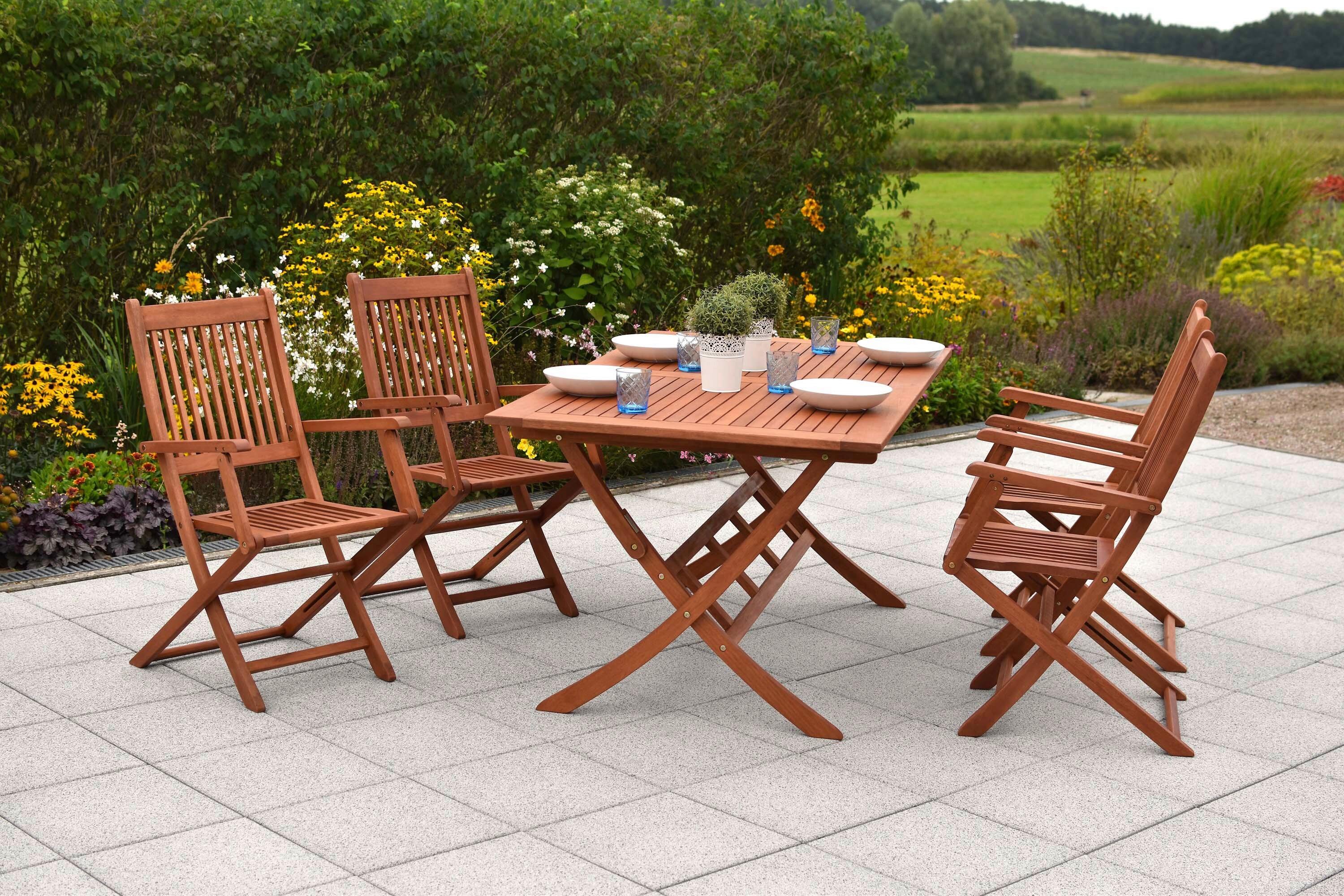 Gartentischgruppe Rio Holz 5-tlg. klappbar - Eukalyptusholzfarben, KONVENTIONELL, Holz - Gardenson