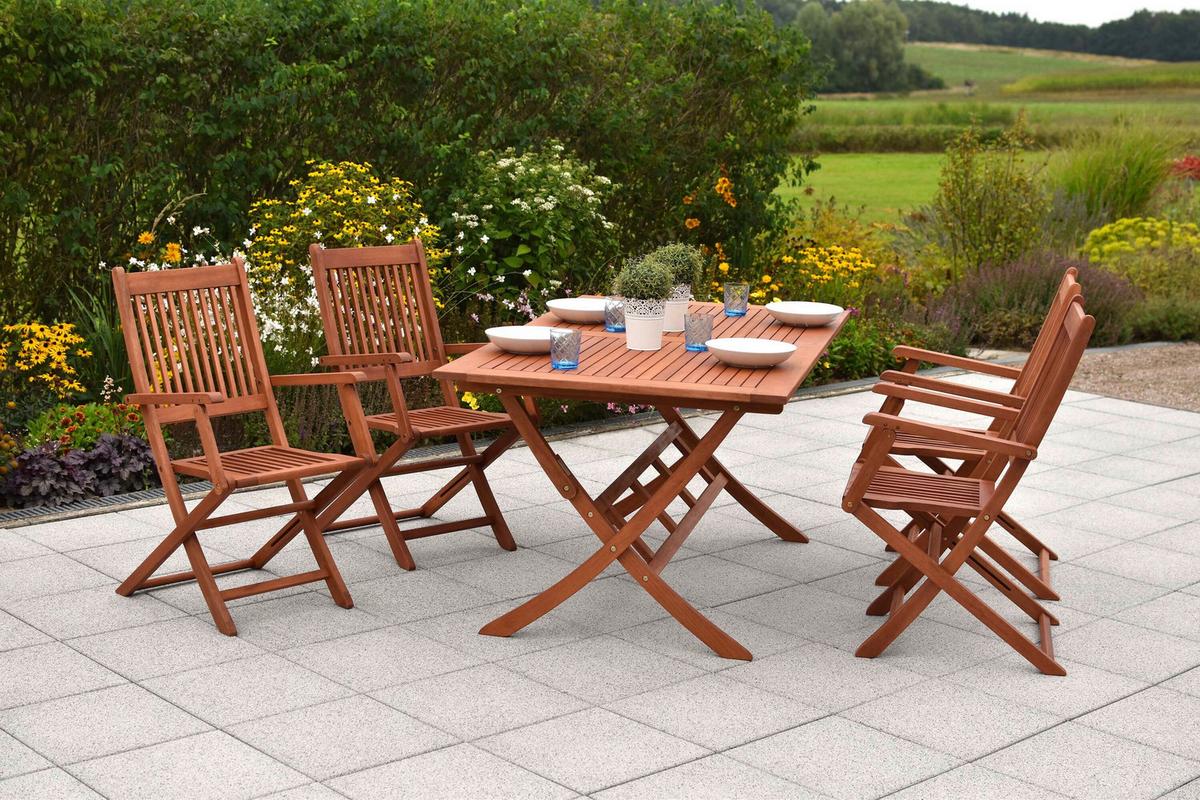 Gartentischgruppe Rio Holz 5-tlg. klappbar - Eukalyptusholzfarben, KONVENTIONELL, Holz - Gardenson