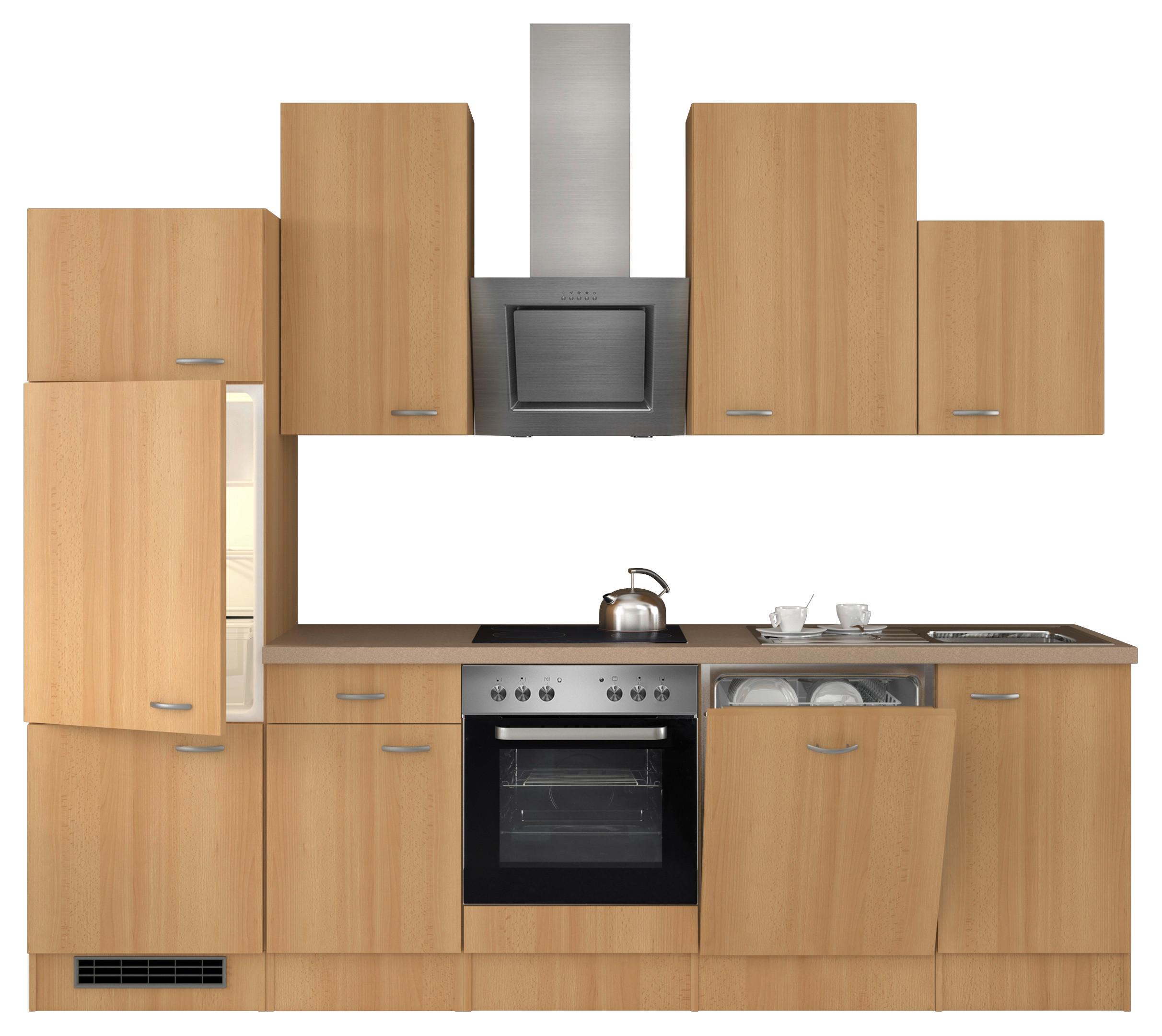Kuhinjski Blok Z Aparati Nano, Barva Bukve - barve nerjavečega jekla/barve bukve, Moderno, umetna masa/leseni material (280cm) - FlexWell