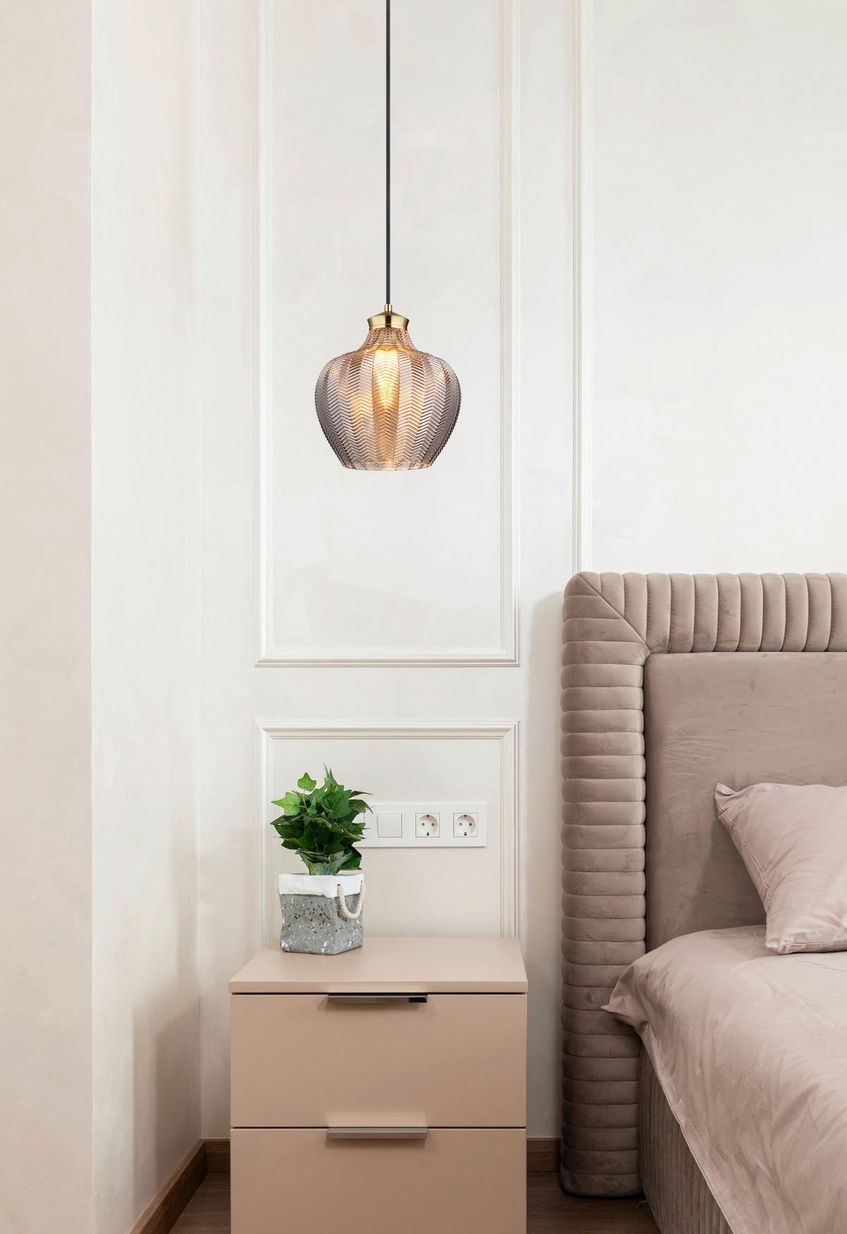 HÄNGELEUCHTE 15898H1 - Goldfarben/Schwarz, Basics, Glas/Textil (25/120cm) - Globo