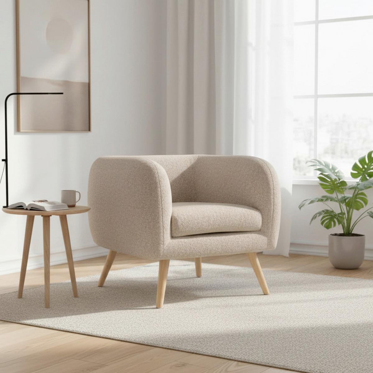 Sessel Bruno Beige Webstoff - Beige/Naturfarben, MODERN, Holz/Textil (79/69/75cm) - Bessagi Home