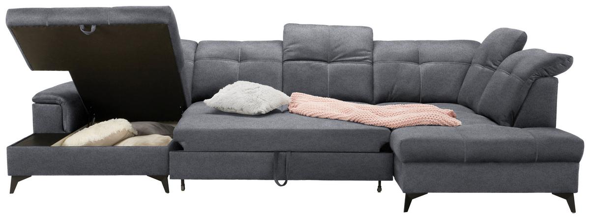 Wohnlandschaft Sierra Grau - Schwarz/Grau, Modern, Textil/Metall (181/364/230cm) - Mömax