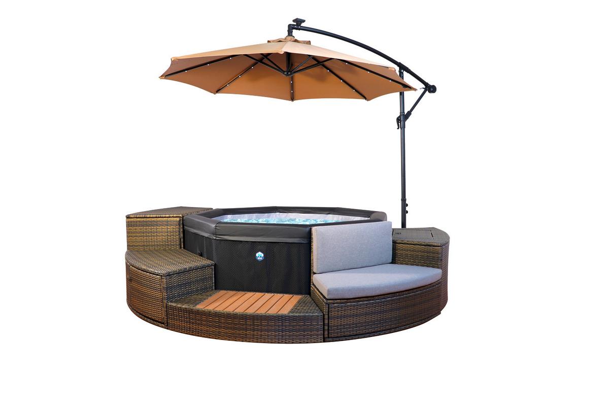 Whirlpool Netspa Octopus ca. 290 cm mit Umrandung+5 Möbel - Schwarz, Basics, Leder/Kunststoff (290/73cm)