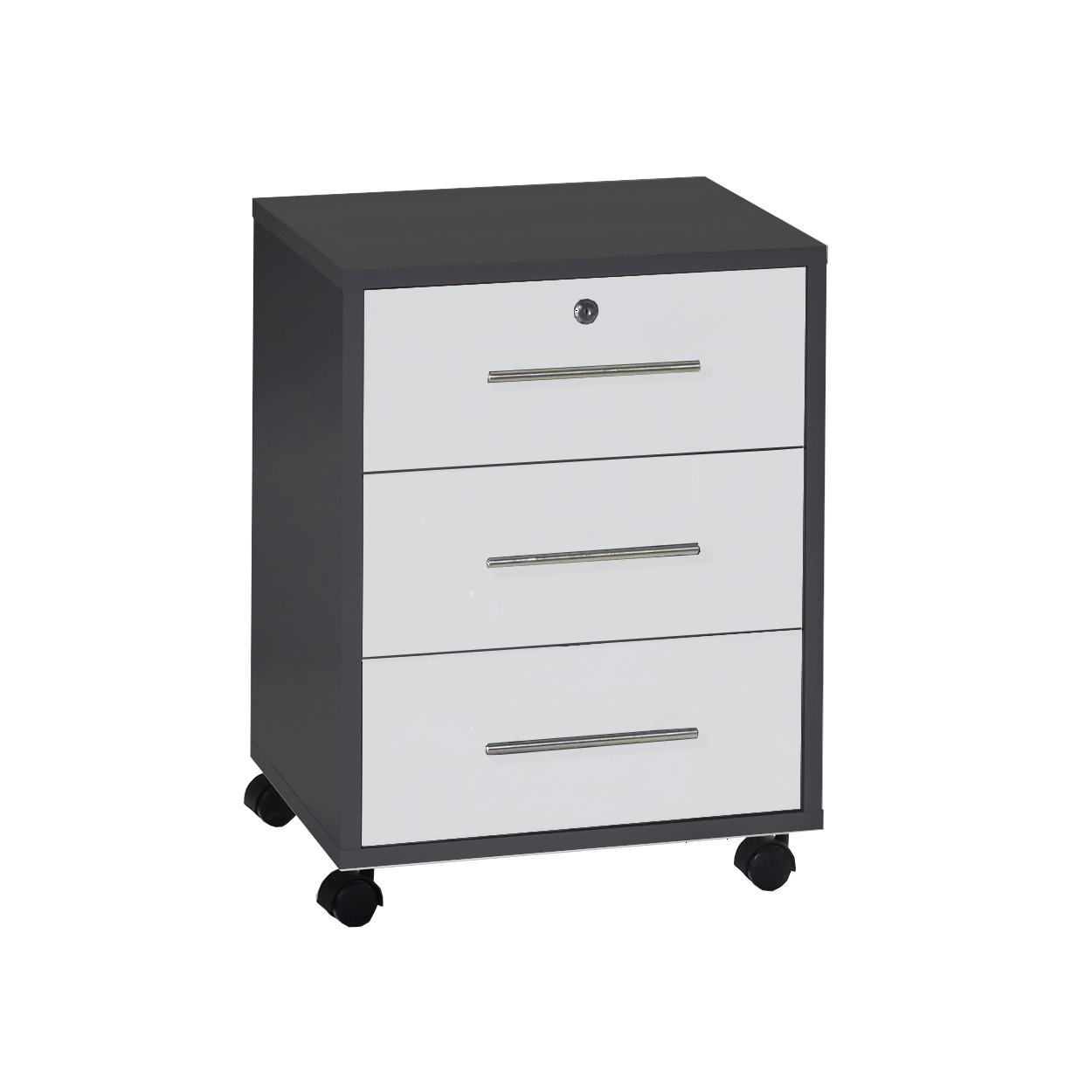ROLLCONTAINER OFFICE EDITION - Weiß Hochglanz/Anthrazit, LIFESTYLE, Holzwerkstoff/Metall (44/58/40cm) - MID.YOU