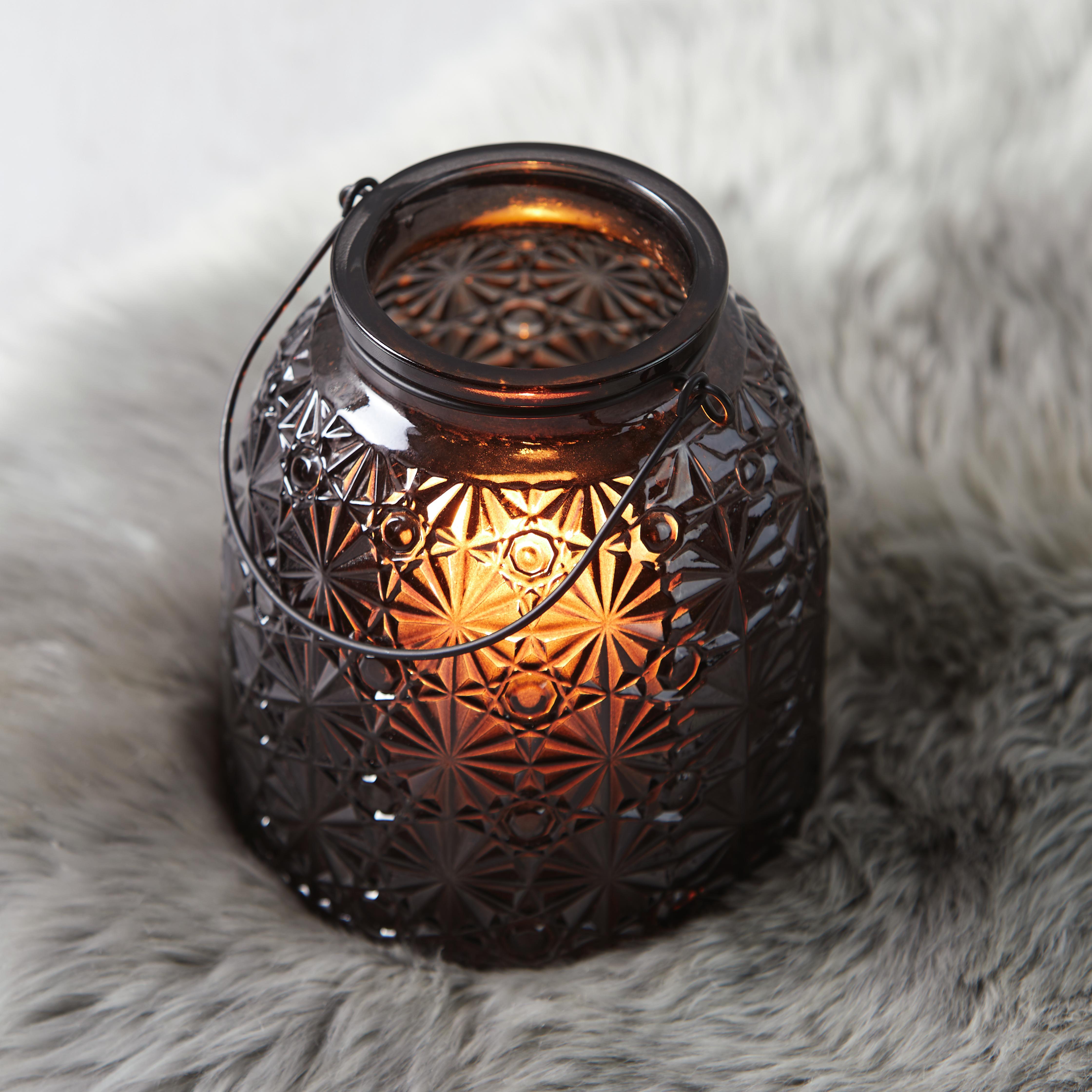 Windlicht in Schwarz Ø/H ca. 14,3/16 cm 'Finja' - Schwarz, MODERN, Glas (14,3/16cm) - Bessagi Home