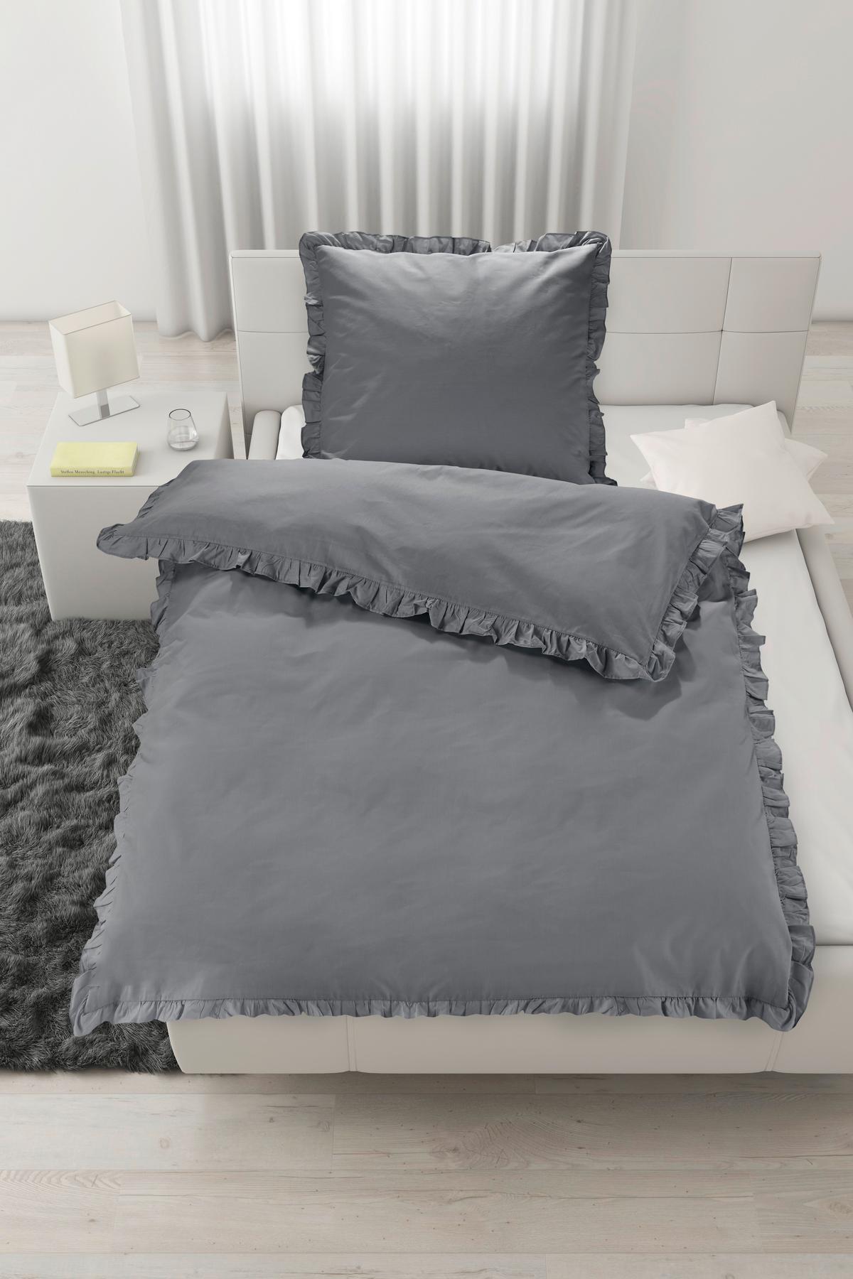 Ágyneműhuzat-garnitúra Rüschen - szürke, Romantik / Landhaus, textil (140/200cm) - Zandiara
