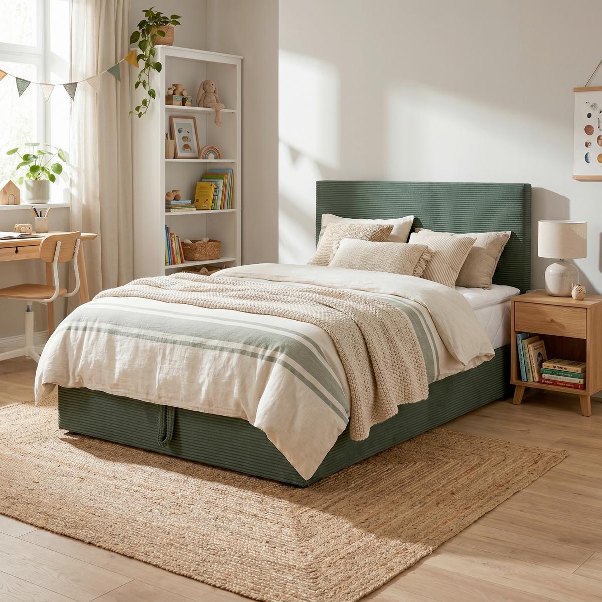 Boxbett In Cord Grün Ca. 120x200cm - Grau/Grün, Konventionell, Textil (120/200cm) - Based