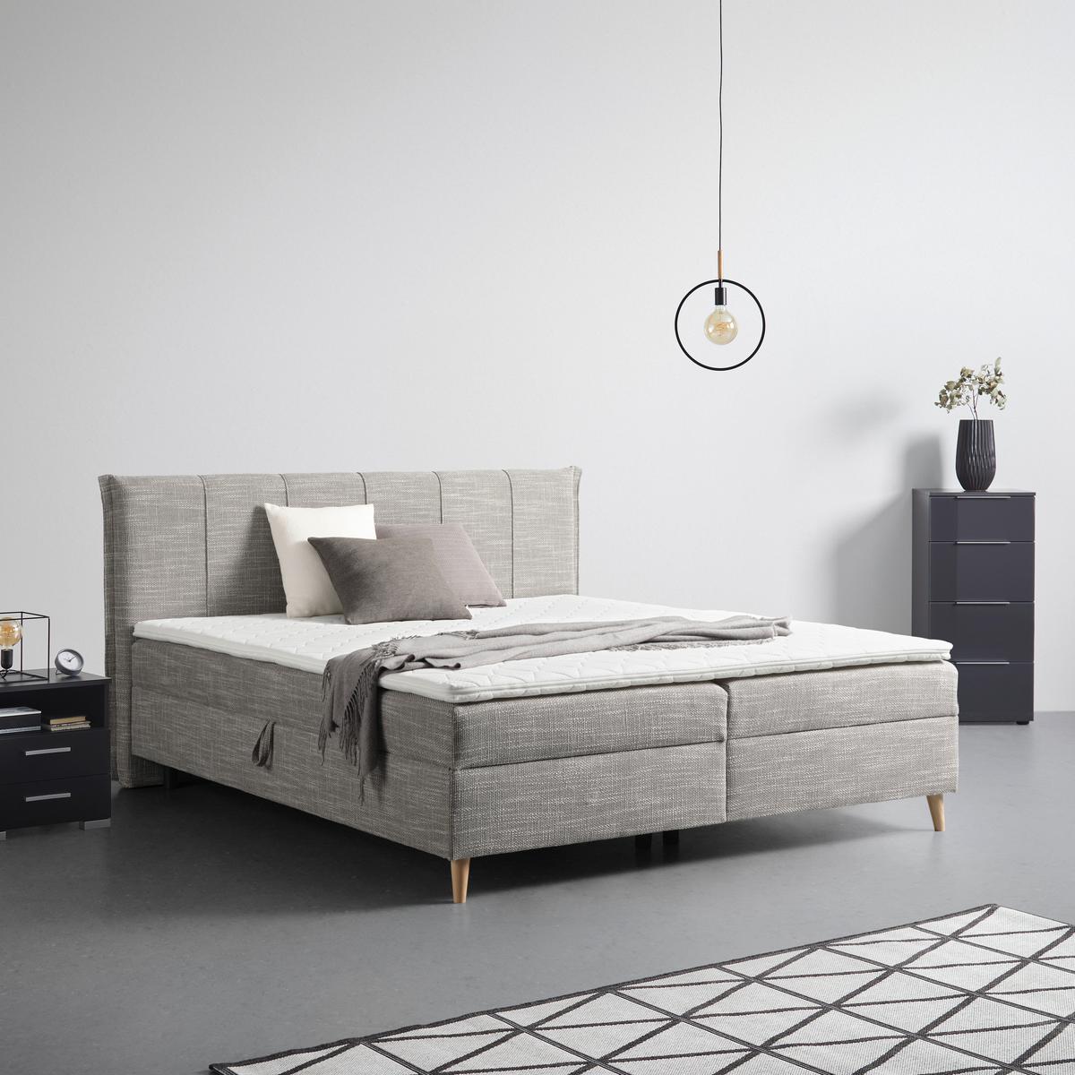 Boxbett Veloria Grau ca. 180x200cm - Schwarz/Grau, KONVENTIONELL, Textil/Metall (180/200cm) - Based