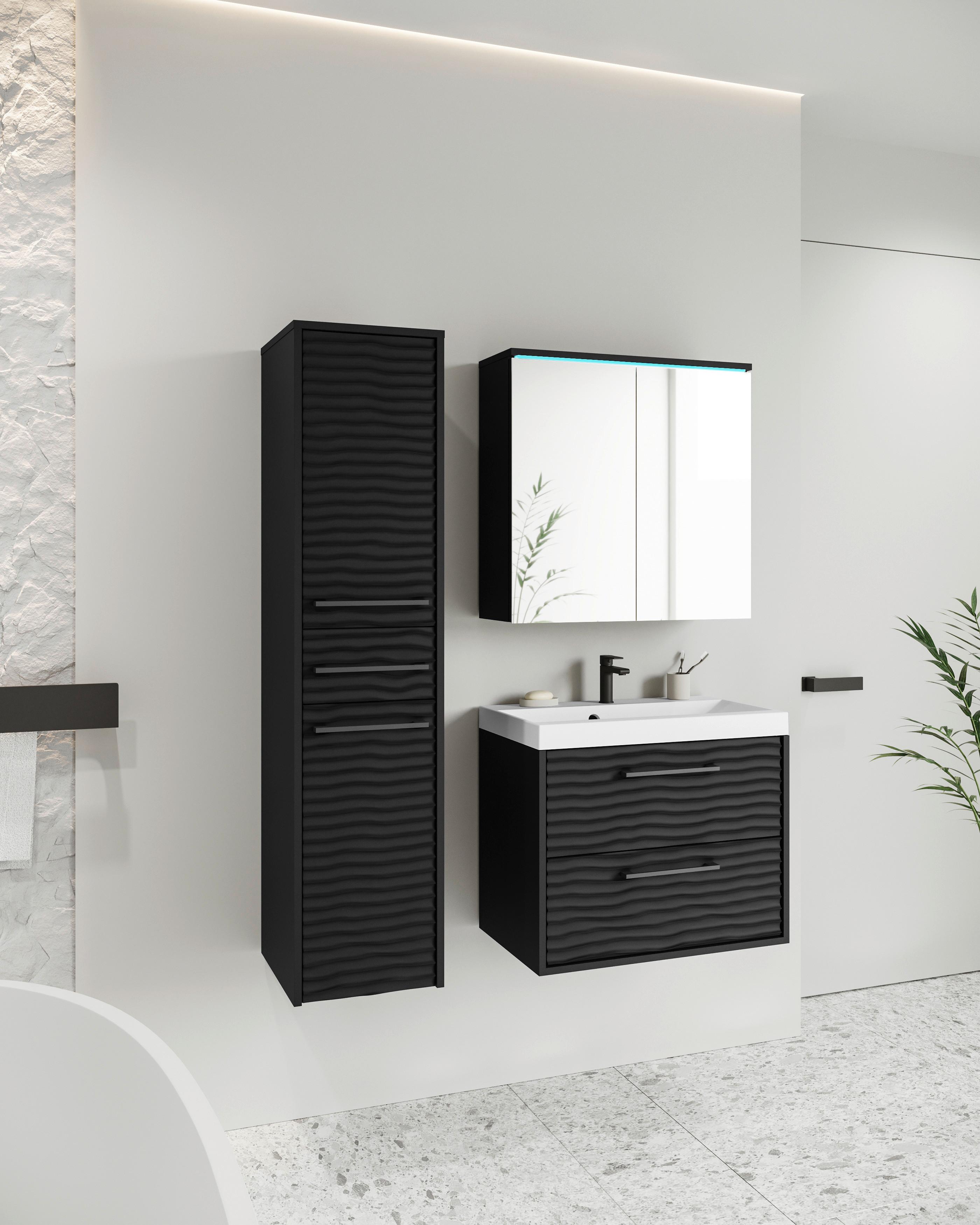 Badezimmer Toronto 4-tlg. ca. 90 cm inkl. LED Schwarz - Schwarz/Weiß, LIFESTYLE, Keramik/Holzwerkstoff (90cm) - P & B