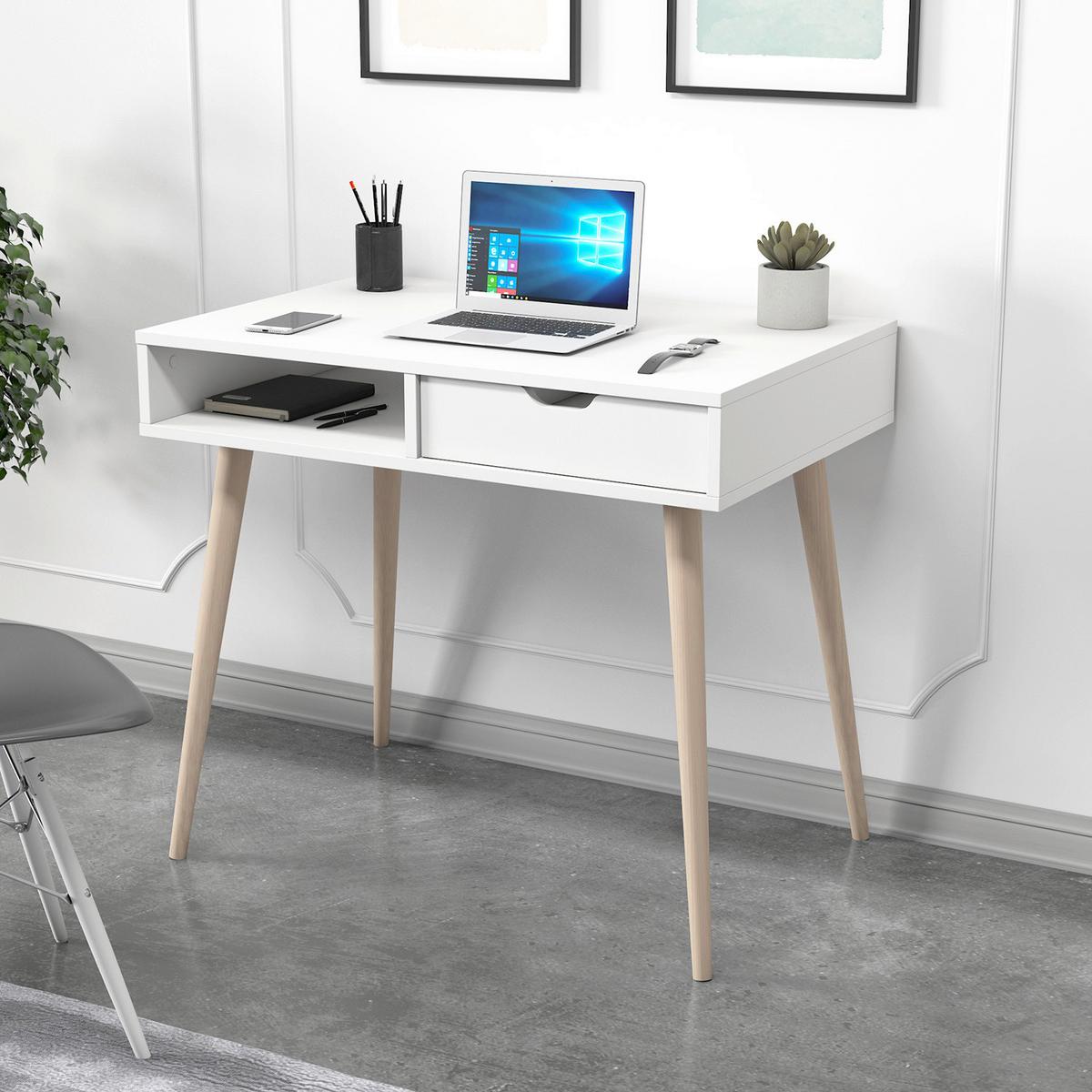Schreibtisch Offer Weiß ca. 90x60x80cm - Eichefarben/Weiß, Design, Holzwerkstoff (90/60/80cm) - Livetastic
