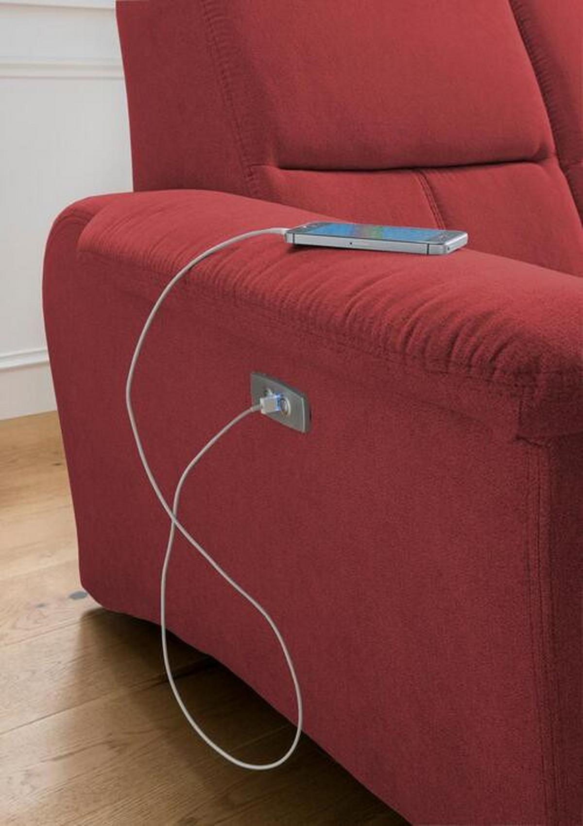 Ecksofa Parole Relaxfunktion + USB Anschluss Parole, Mikrof. - Chromfarben/Rot, MODERN, Textil/Metall (231/165cm) - Livetastic
