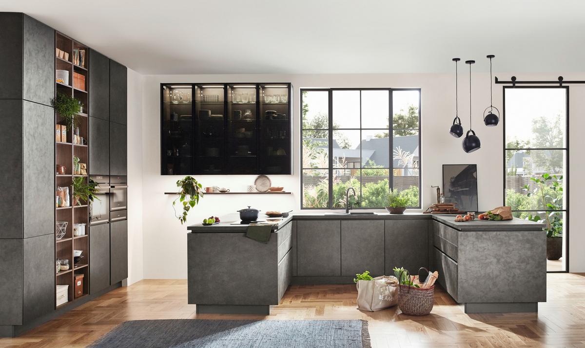 Einbauküche Riva in Grau/Eichefarben - Eichefarben/Grau, MODERN, Holzwerkstoff - Nobilia