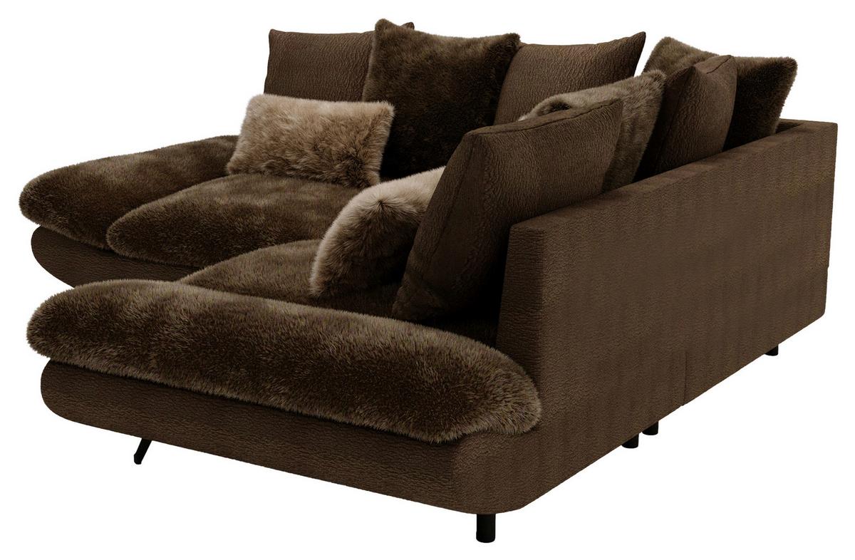 Wohnlandschaft Bormio - Dunkelbraun/Schwarz, Modern, Textil/Metall (276/276cm) - Premium Living