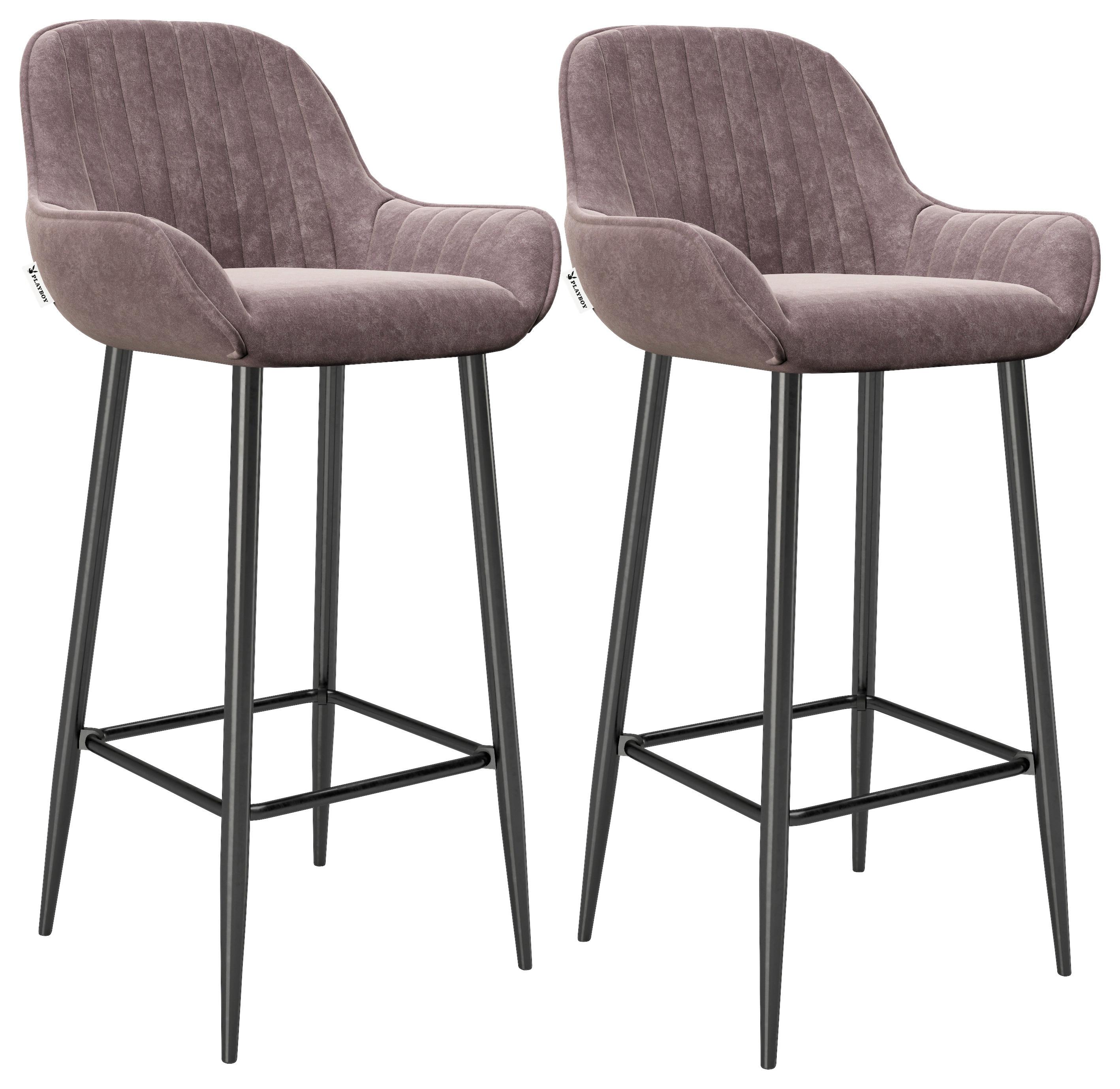 PLAYBOY Barhocker Marilyn 2er-Set Samt Rosa/Schwarz - Schwarz/Rosa, MODERN, Textil/Metall (49/100/46cm) - Playboy