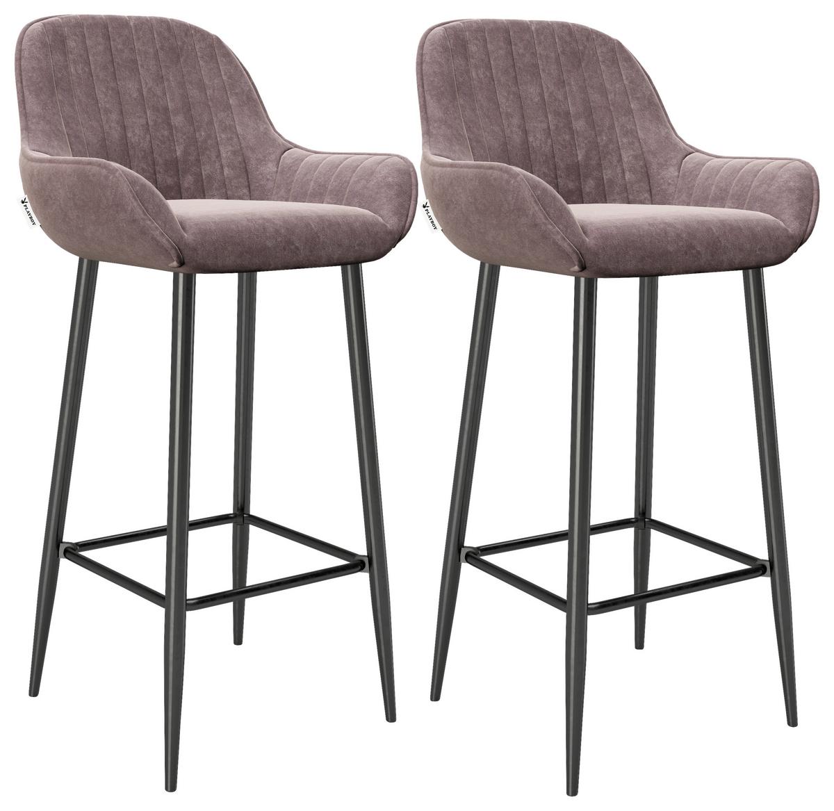 PLAYBOY Barhocker Marilyn 2er-Set Samt Rosa/Schwarz - Schwarz/Rosa, MODERN, Textil/Metall (49/100/46cm) - Playboy
