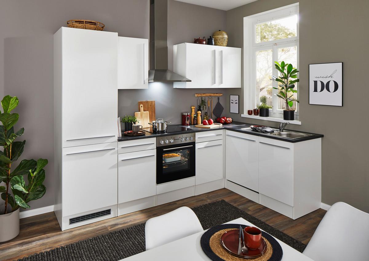 Eckküche Jazz mit Geräten ca.280x175cm Weiß Hochglanz - Weiß Hochglanz/Dunkelgrau, LIFESTYLE, Holzwerkstoff/Kunststoff (280/175cm) - P & B