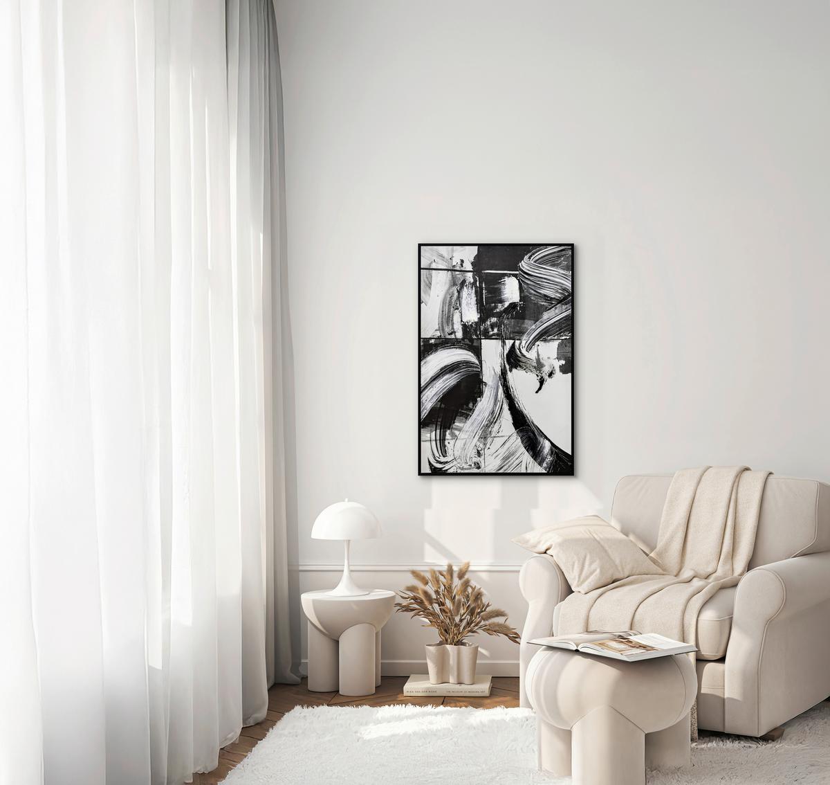 Tablou cu ramă Somber cca. 62x92 cm - alb/negru, Modern, plastic/textil (62,4/92,4cm) - Mömax