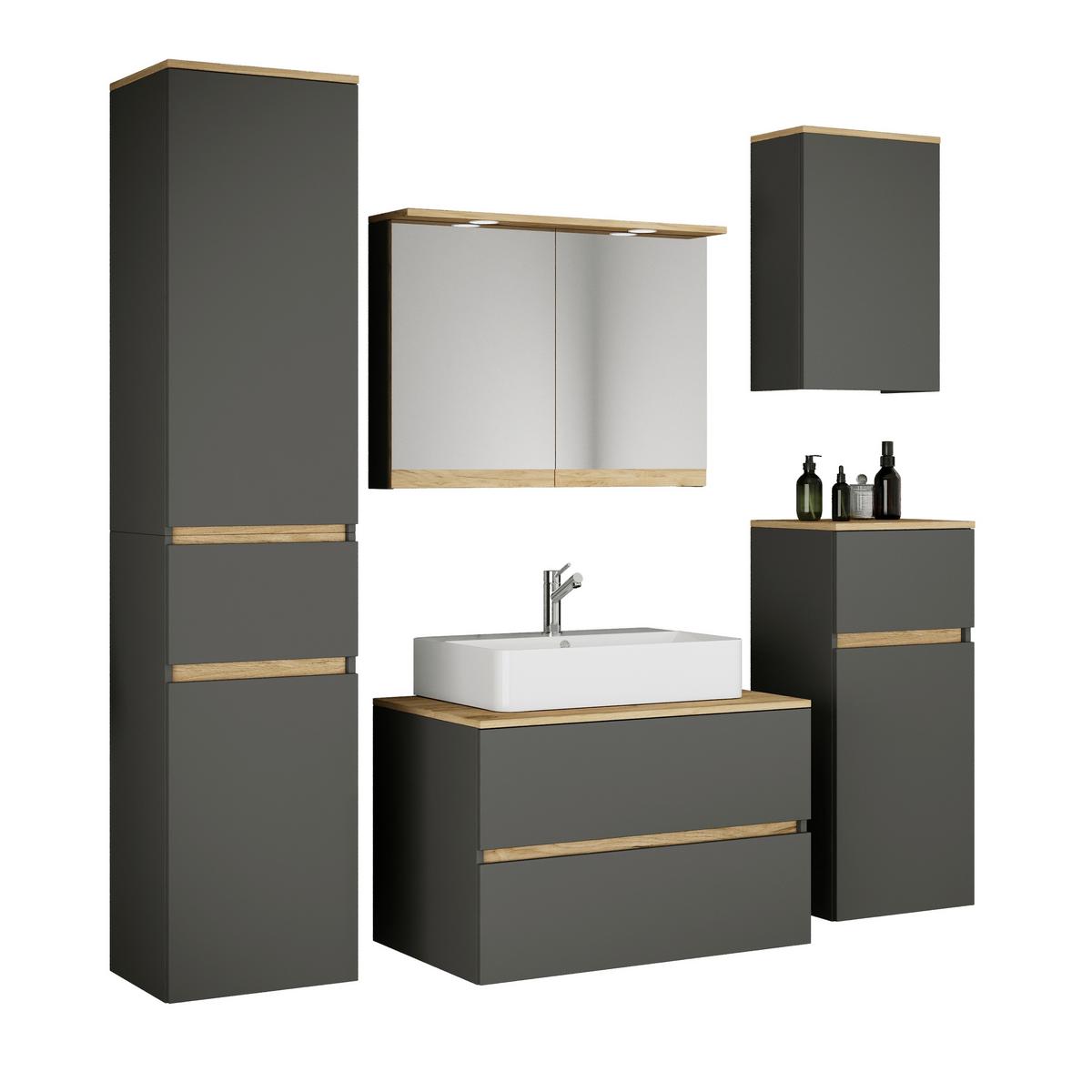 Badezimmer Cosila - Honigeiche/Weiss, Trend, Keramik/Holzwerkstoff (160cm) - MID.YOU