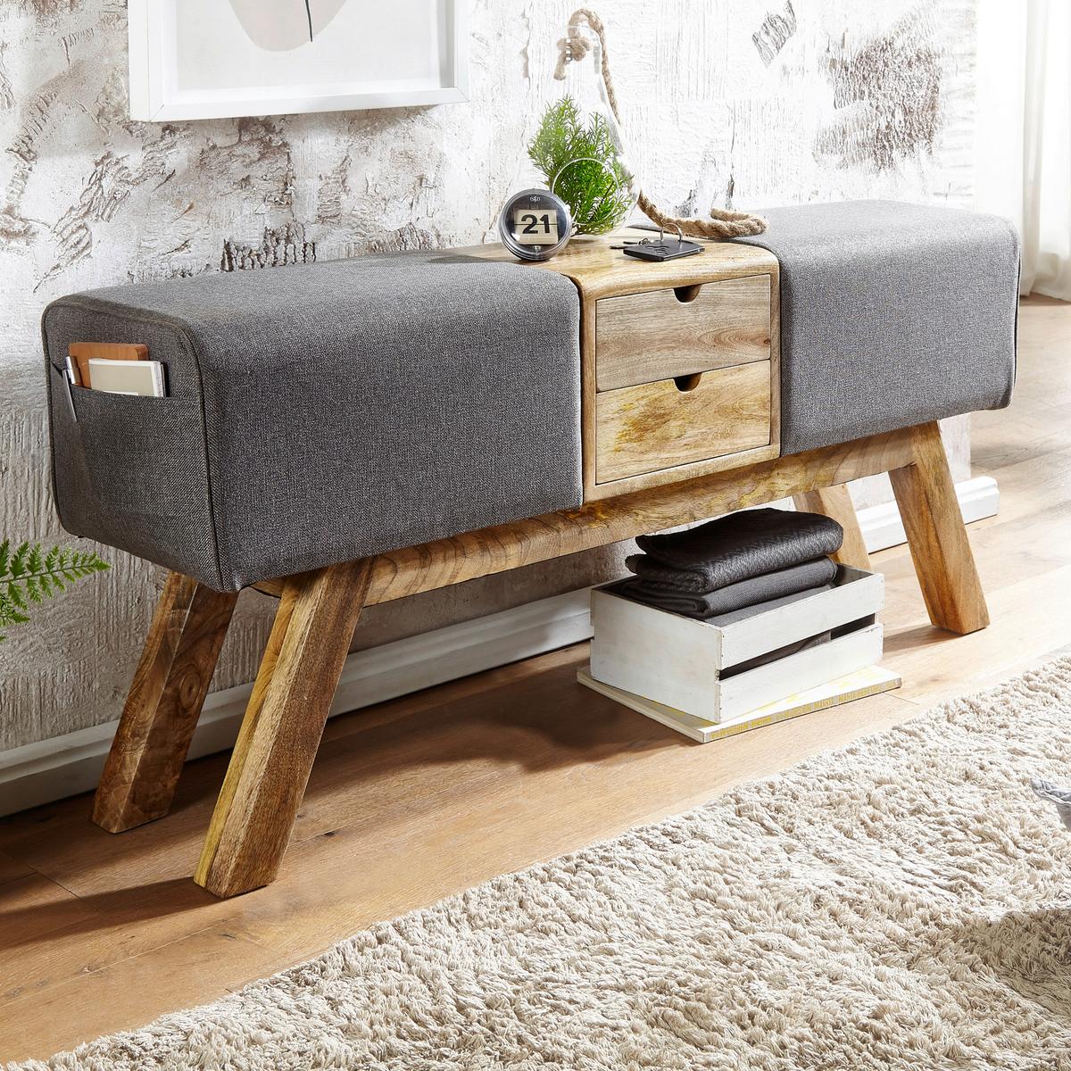 Garderobenbank ca. 120x56x30 cm Textil Grau - Braun/Grau, MODERN, Holz/Textil (120/56/30cm) - MID.YOU