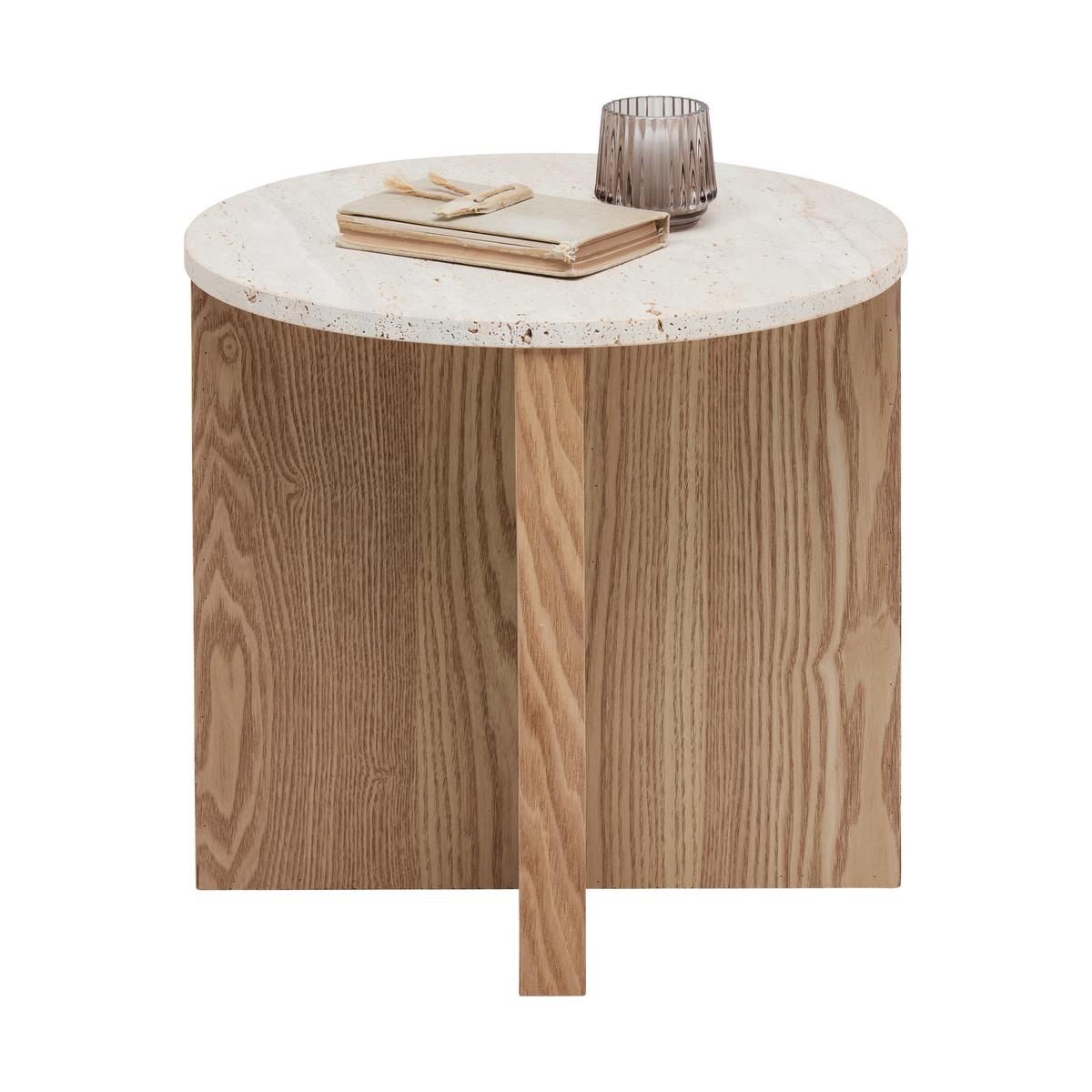 Beistelltisch Matera Naturstein Travertine - Naturfarben, MODERN, Holzwerkstoff/Stein (40/39cm) - Premium Living